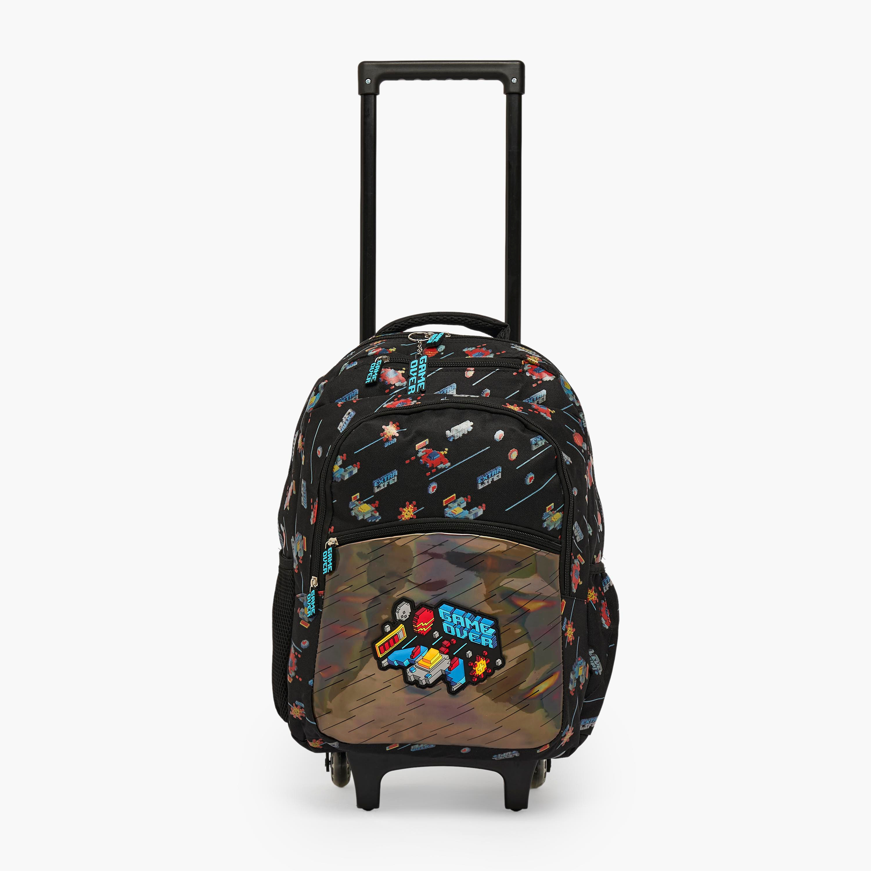 Game Print Trolley Bag for Boys 5-8 Years with Zip Closure - 17 inches-school-bagsandbackpacks-trolleybags-image-3
