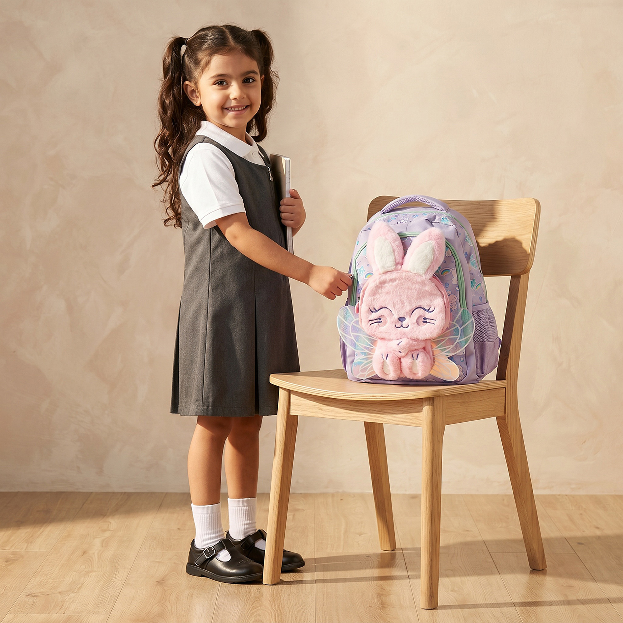 شنطة ظهر للبنات 2-5 سنة بأحزمة مبطنة وزينة أرنب - 14 بوصة-school-bagsandbackpacks-backpacks-image-3