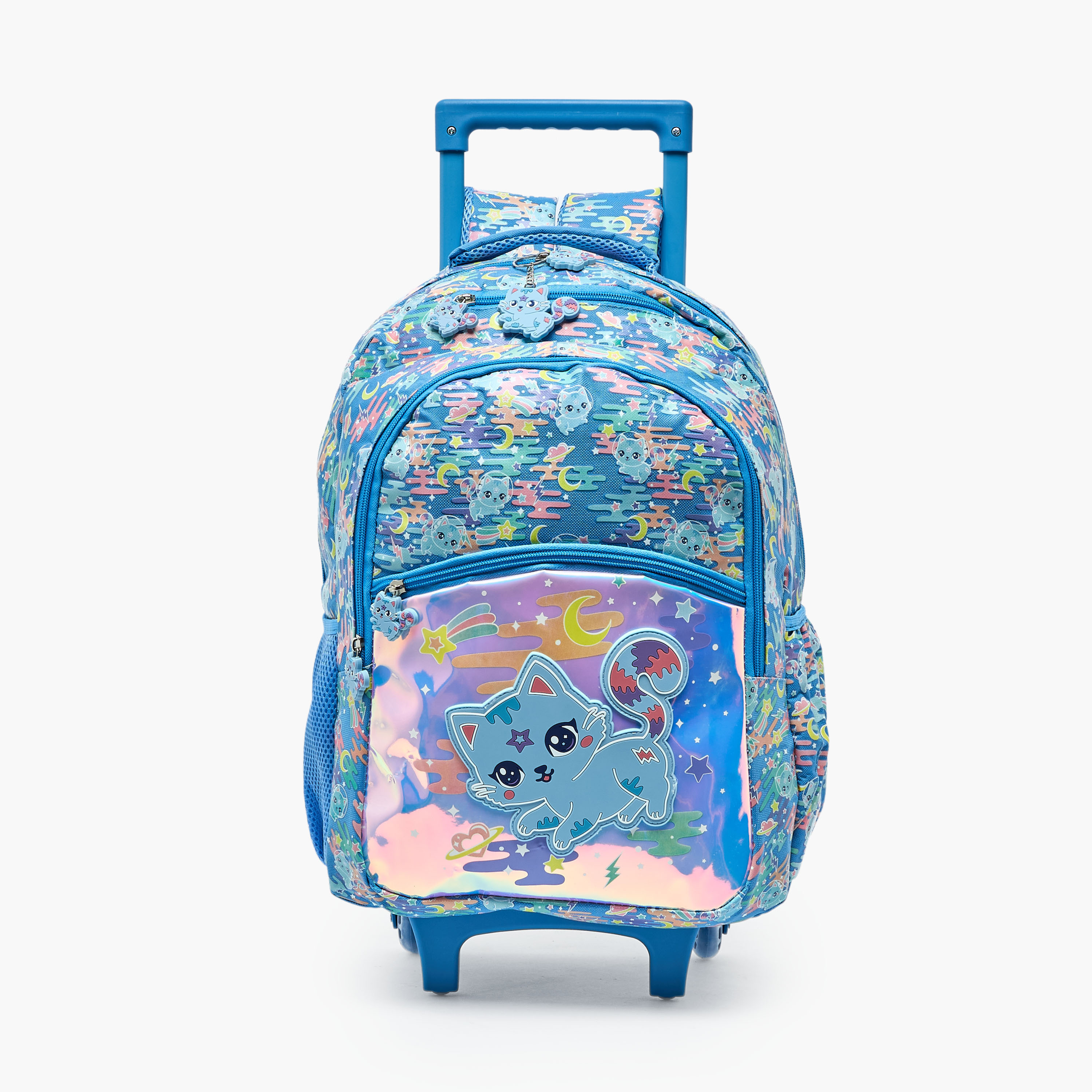 Cat Print Trolley Backpack for Girls 5-8 Years with Retractable Handle - 17 inches-school-bagsandbackpacks-trolleybags-image-1
