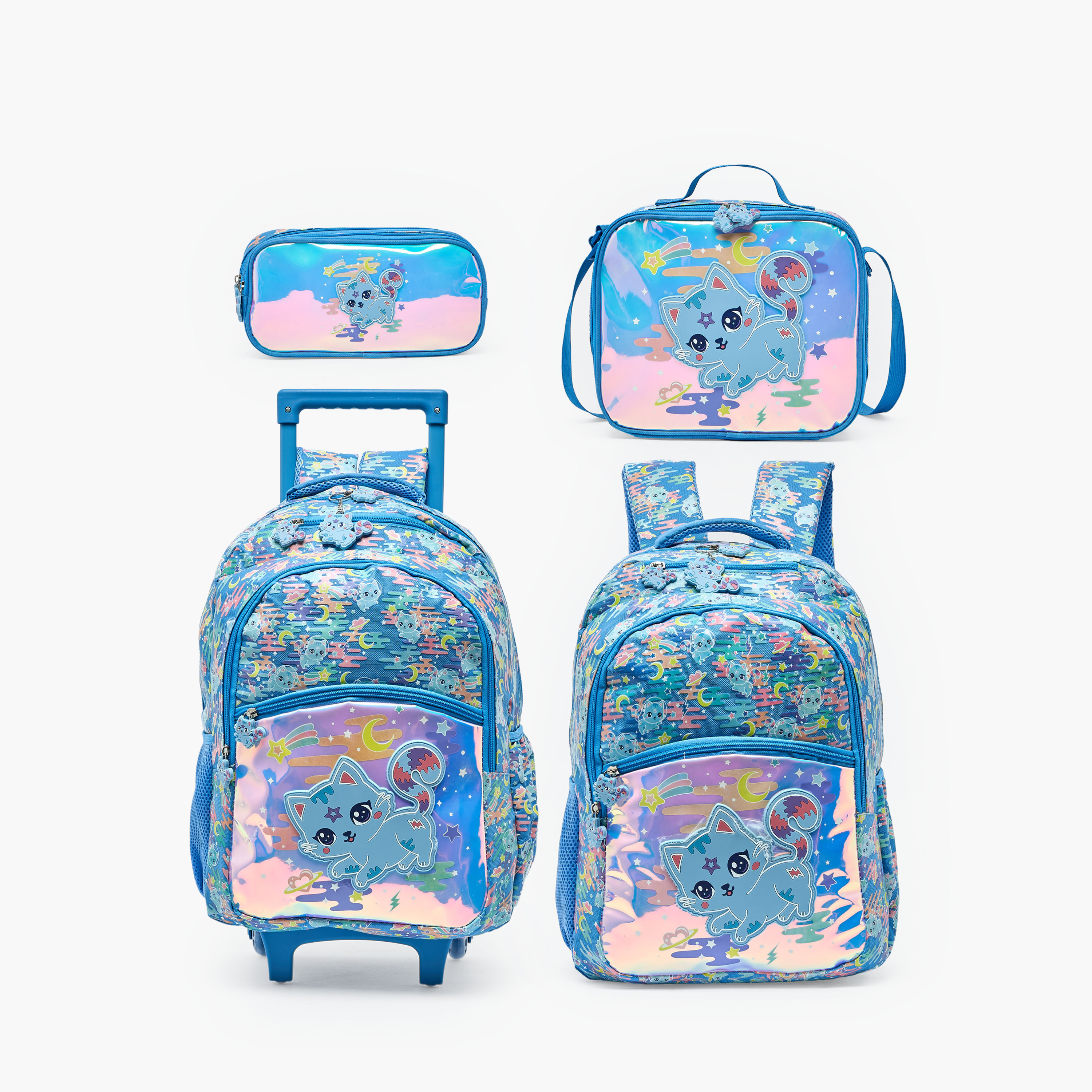 Cat Print Trolley Backpack for Girls 5-8 Years with Retractable Handle - 17 inches-school-bagsandbackpacks-trolleybags-image-14