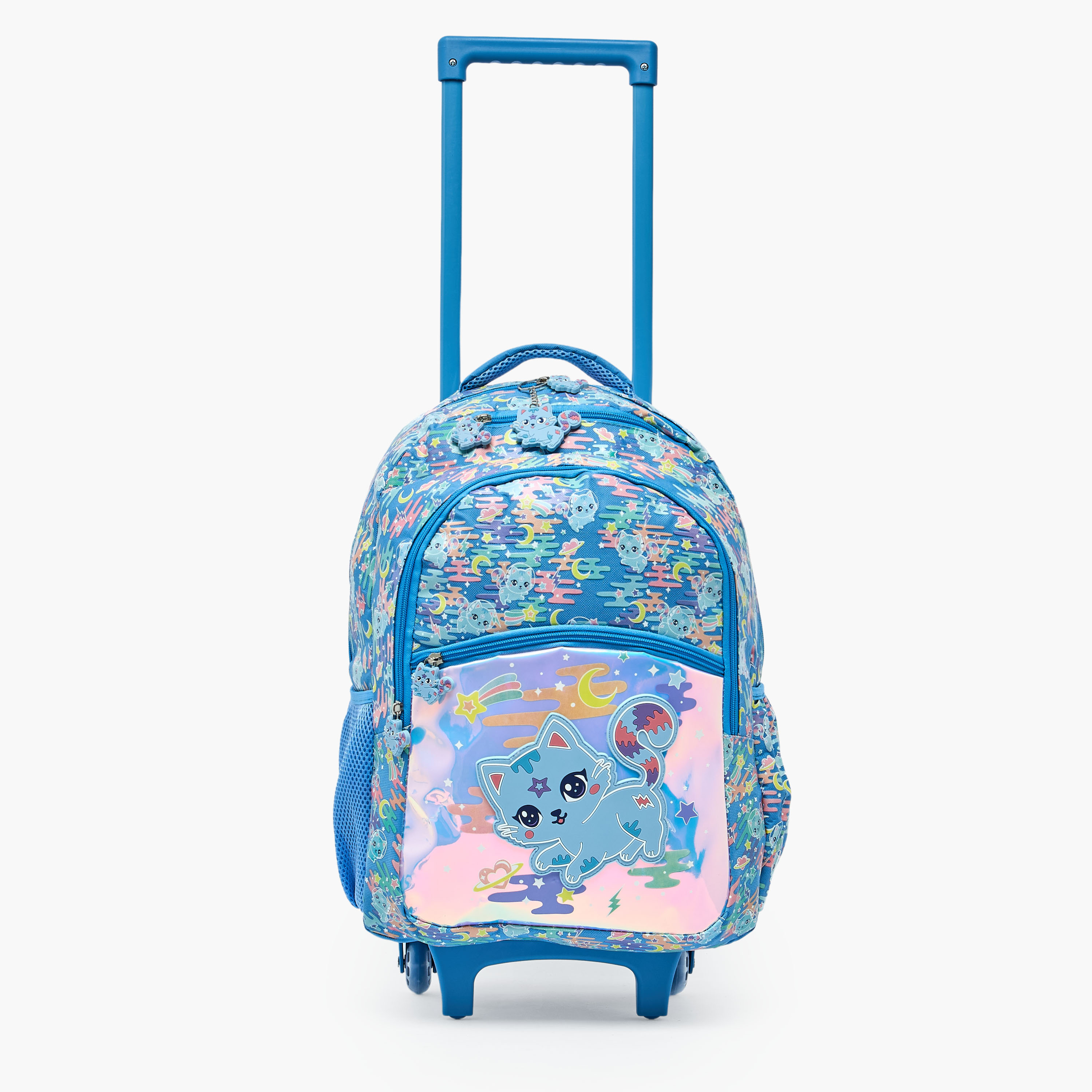 Cat Print Trolley Backpack for Girls 5-8 Years with Retractable Handle - 17 inches-school-bagsandbackpacks-trolleybags-image-4