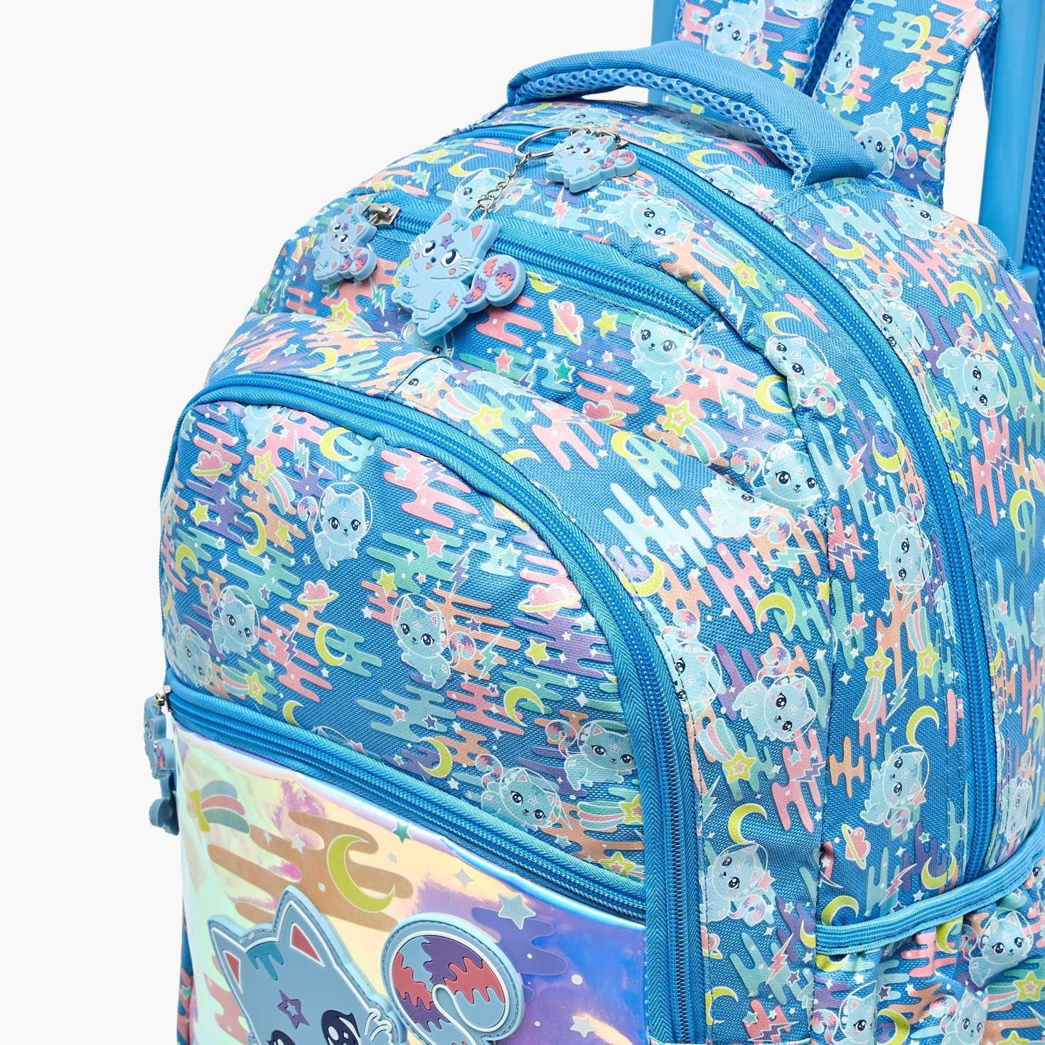 Cat Print Trolley Backpack for Girls 5-8 Years with Retractable Handle - 17 inches-school-bagsandbackpacks-trolleybags-image-6