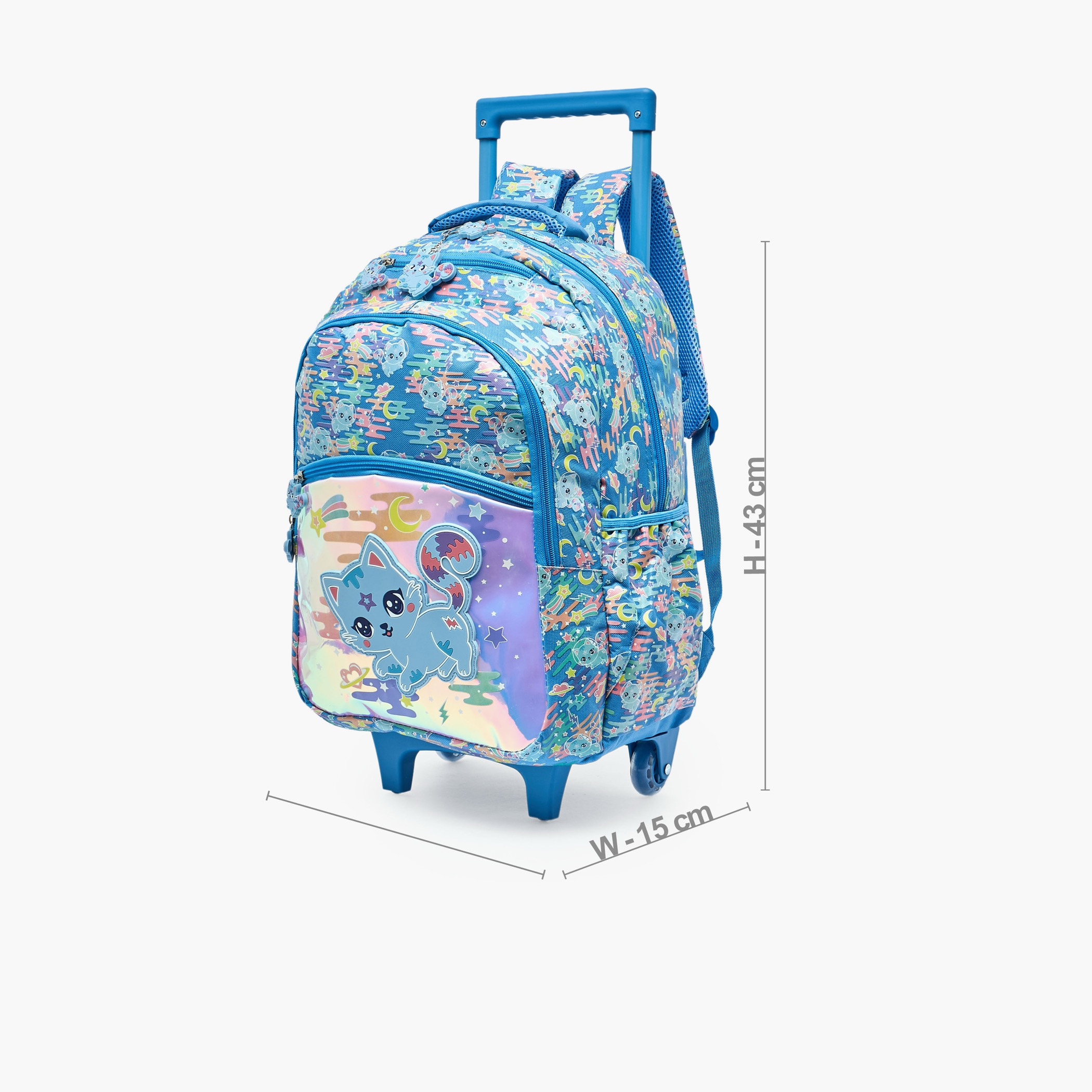Cat Print Trolley Backpack for Girls 5-8 Years with Retractable Handle - 17 inches-school-bagsandbackpacks-trolleybags-image-8