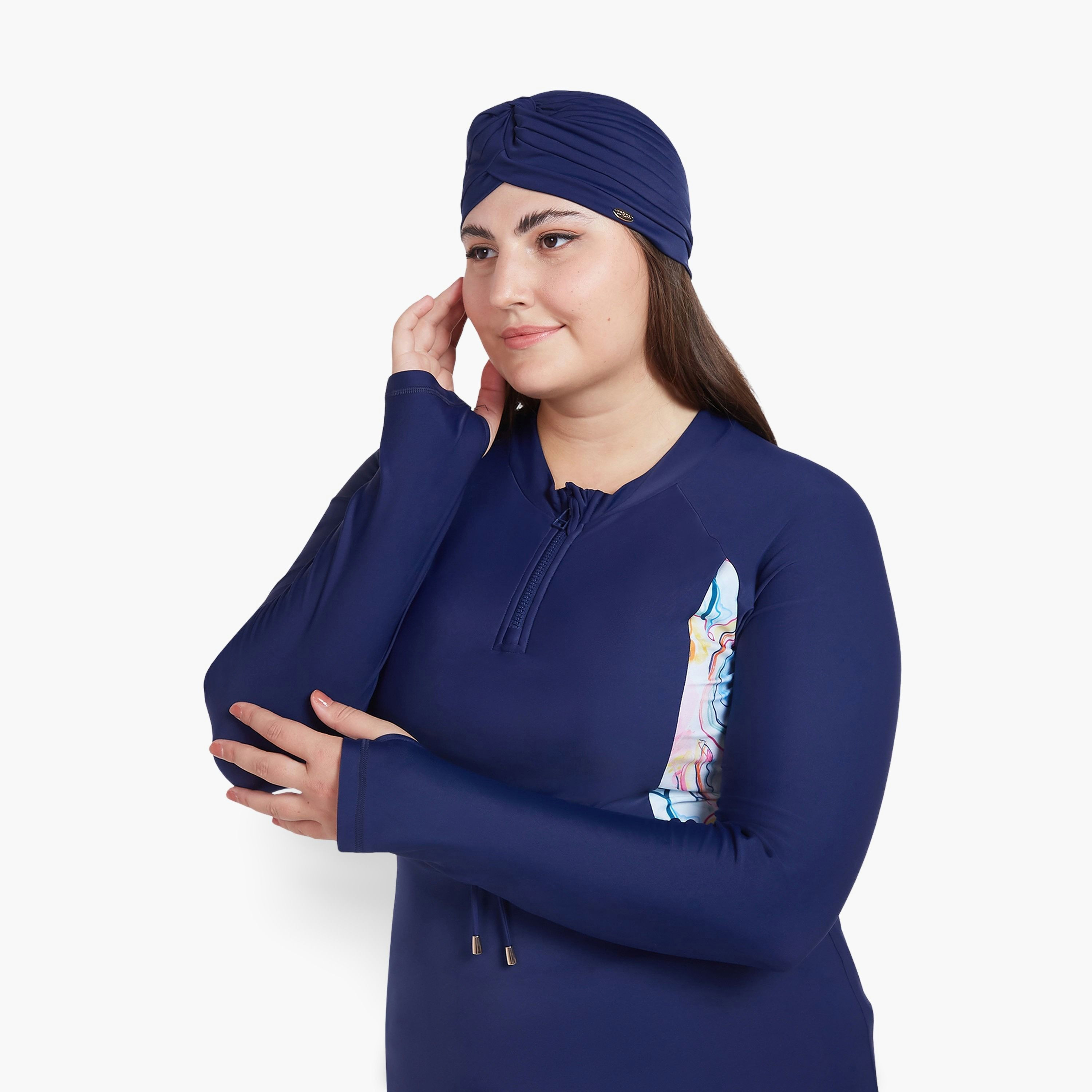 Coega Women's Solid Swim Turban - Blue Pink Marble-sports-women-clothing-swimwear-image-1