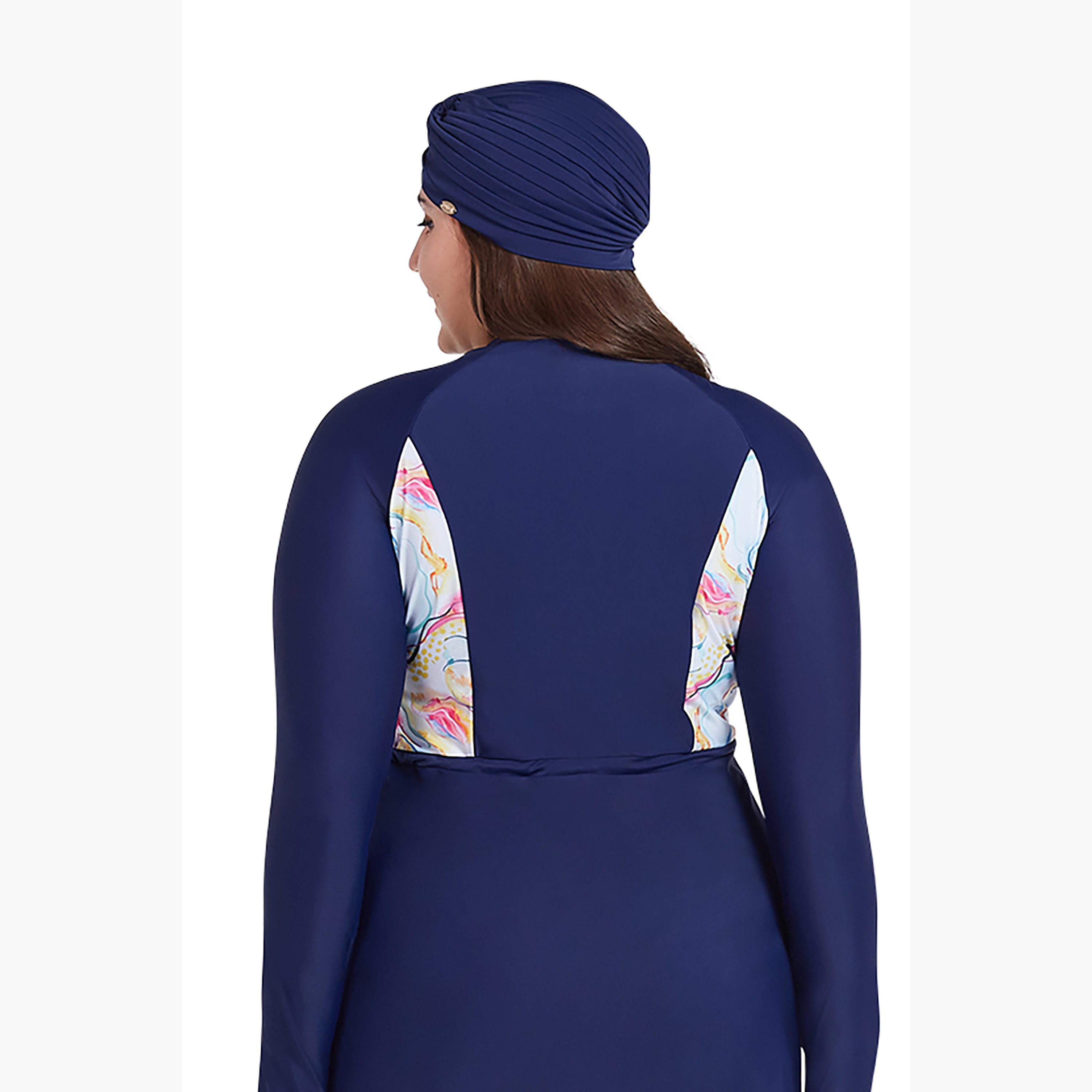 Coega Women's Solid Swim Turban - Blue Pink Marble-sports-women-clothing-swimwear-image-2