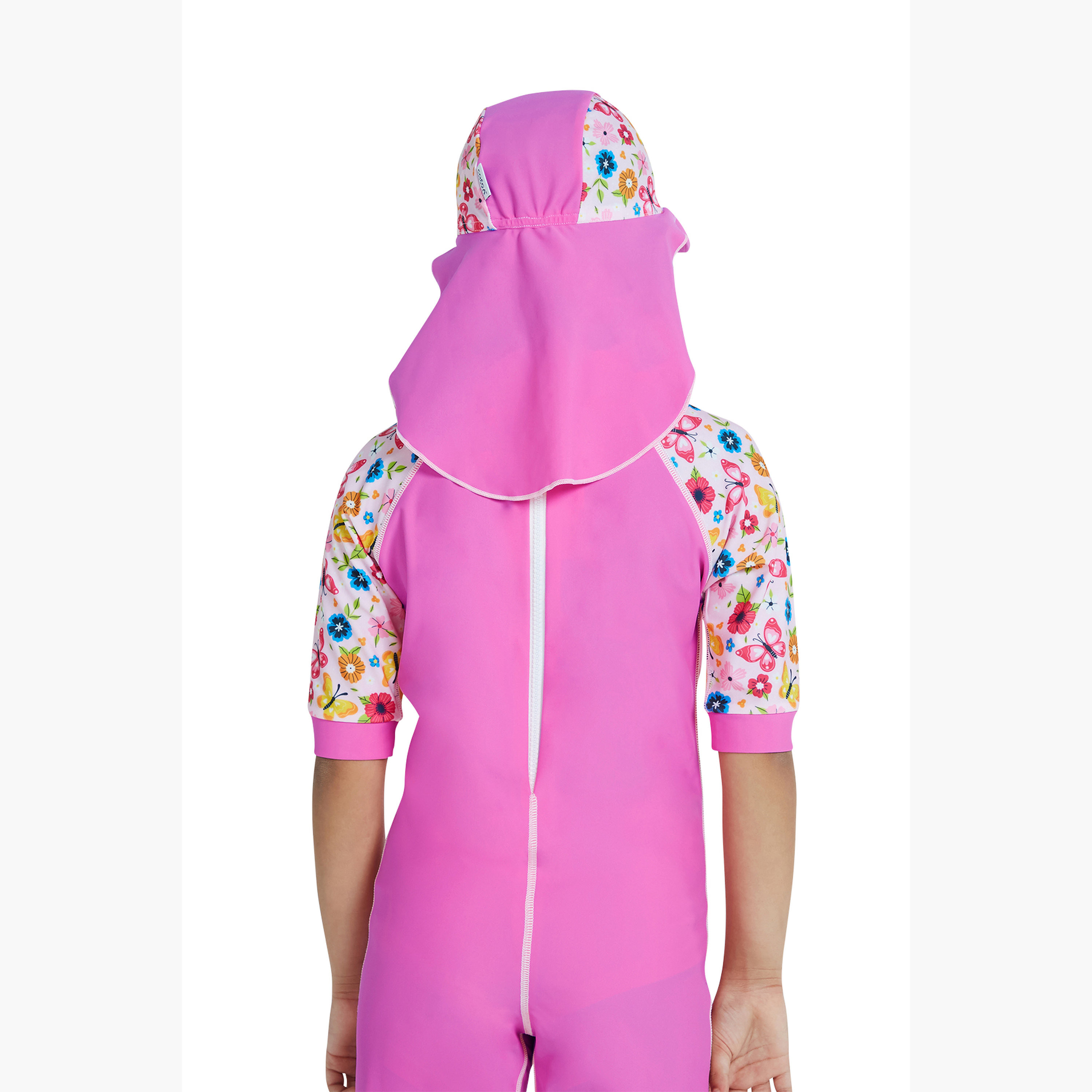Coega Girls Flap Cap - AOP & Solid Mix Pink Rosey Flowers-girls-clothing-swimwear-image-2