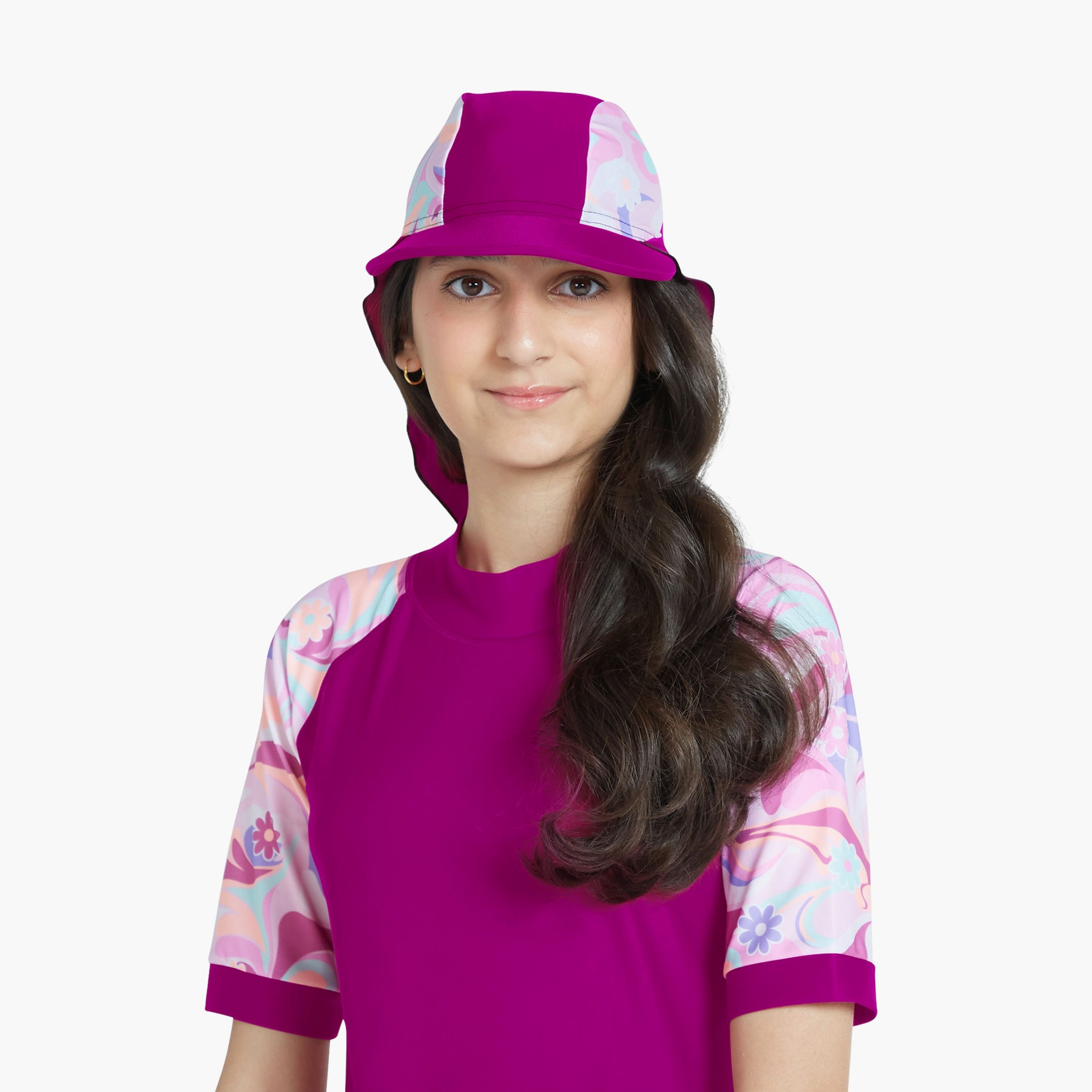 Coega Girls Flap Cap - AOP & Solid Mix Purple Groovy Splashes-girls-clothing-swimwear-image-1