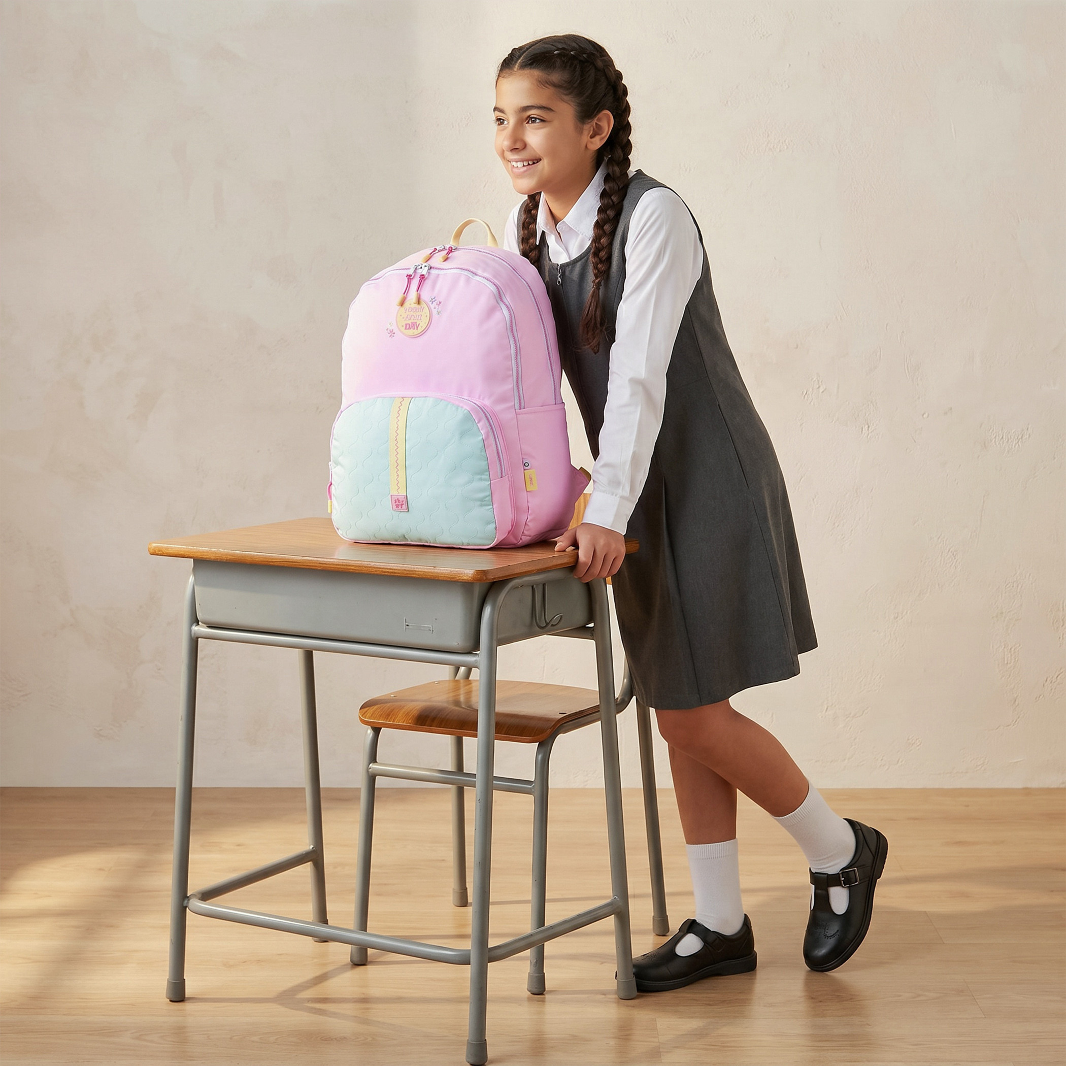Mayfair Slogan Applique Backpack for Girls 8-13 Years with Water Bottle Pocket-school-bagsandbackpacks-backpacks-image-3