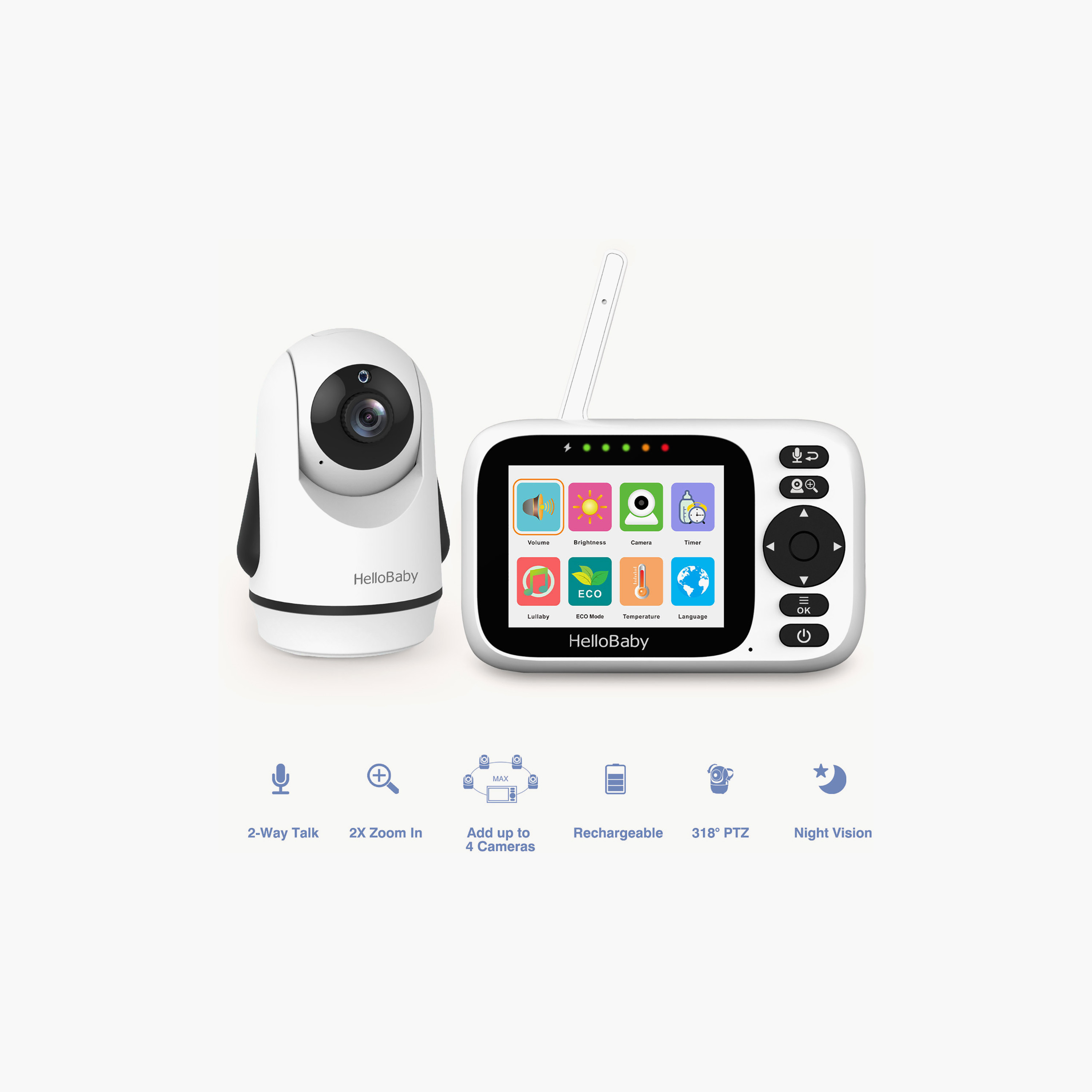 Hellobaby 2.4-Inch LCD Night Vision Monitor with Remote Pan & Tilt & Zoom - 1000 ft-baby-healthandsafety-babymonitors-image-2