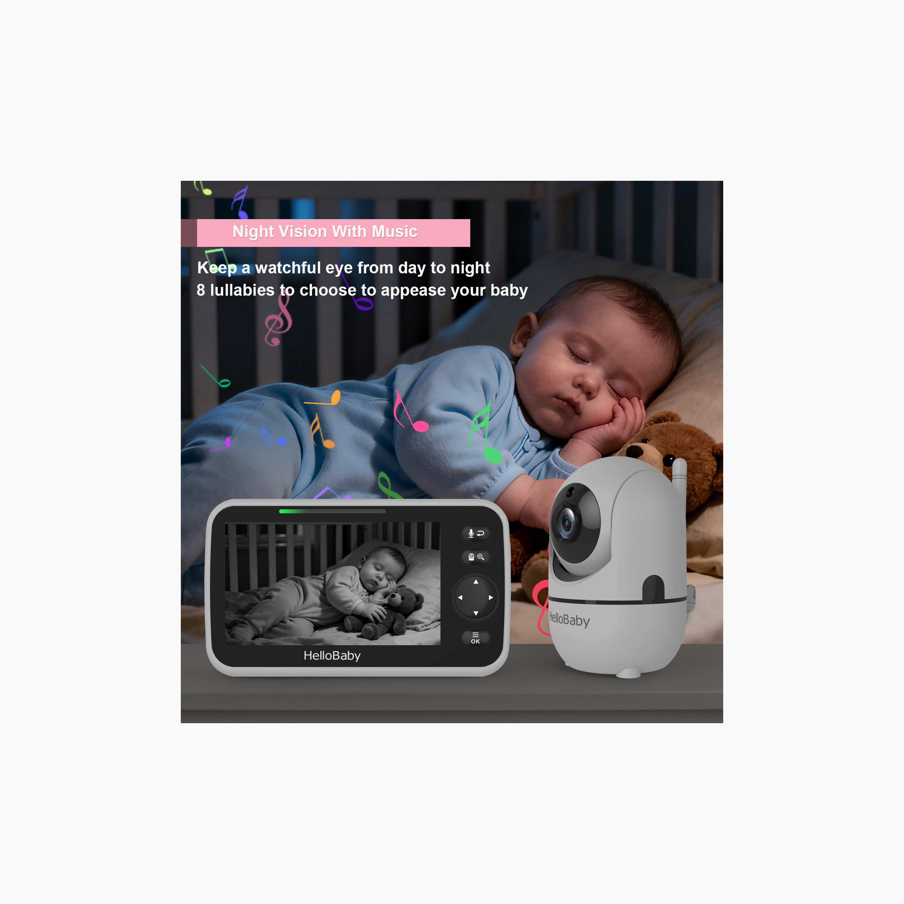 Hellobaby 5-Inch LCD Night Vision Monitor with Remote Pan & Tilt & Zoom - 1000 ft-baby-healthandsafety-babymonitors-image-6