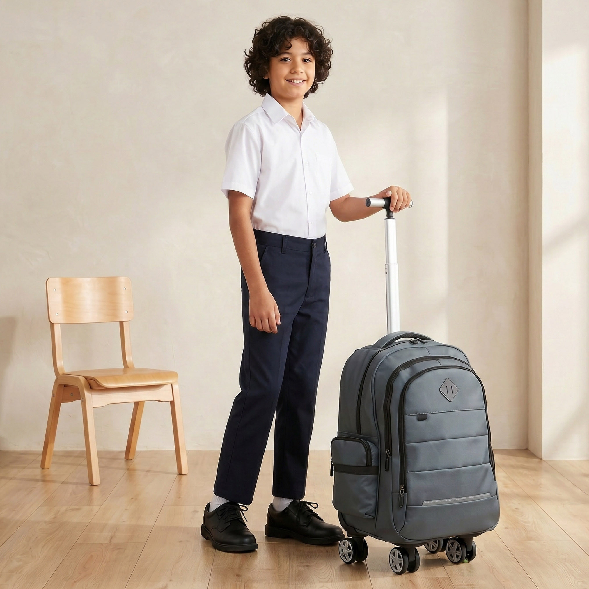 شنطة ظهر ترولي سادة بمقبض سحب للأولاد من 8 - 13 سنة - 18 بوصة-school-bagsandbackpacks-trolleybags-image-3