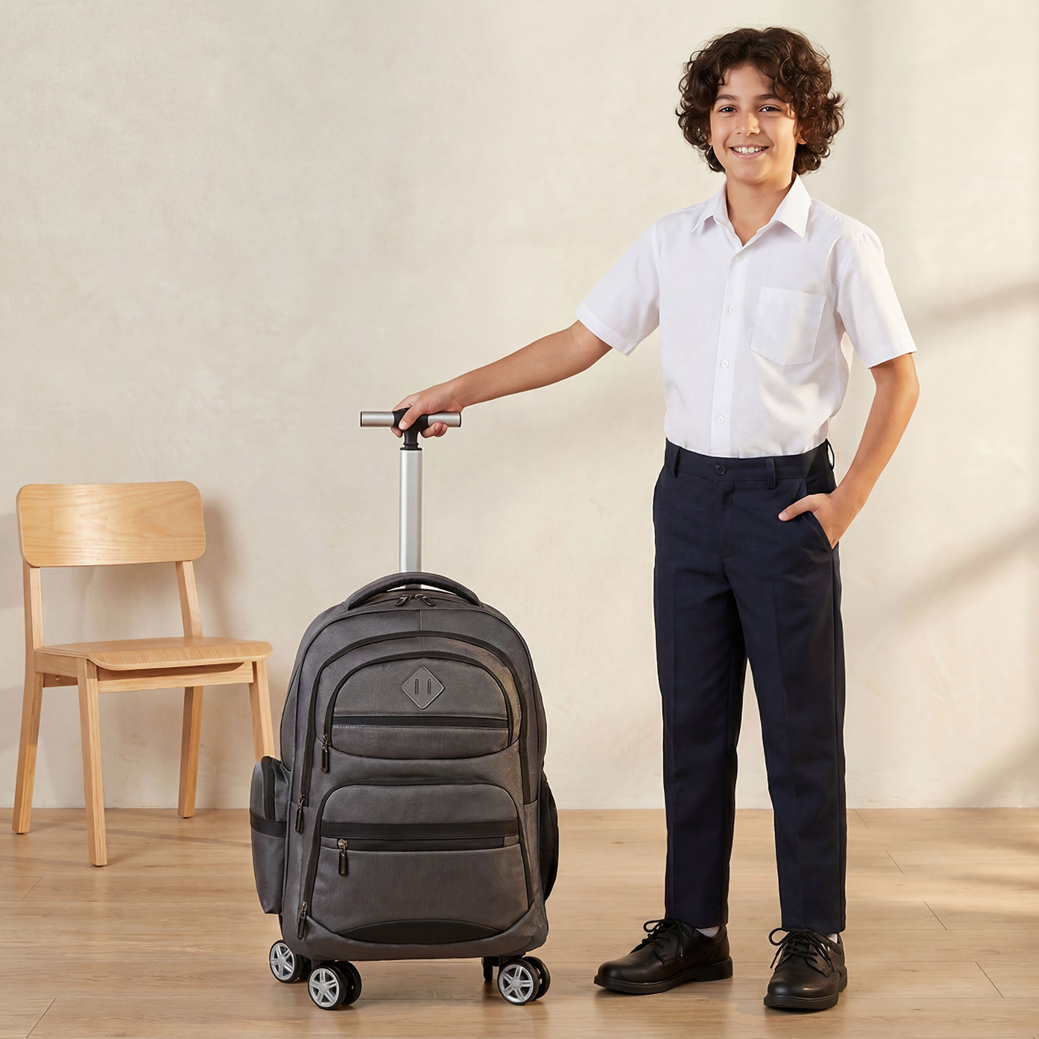 شنطة ظهر ترولي سادة للأولاد 8-13 سنة مع مقبض قابل للسحب - 18 بوصة-school-bagsandbackpacks-trolleybags-image-3