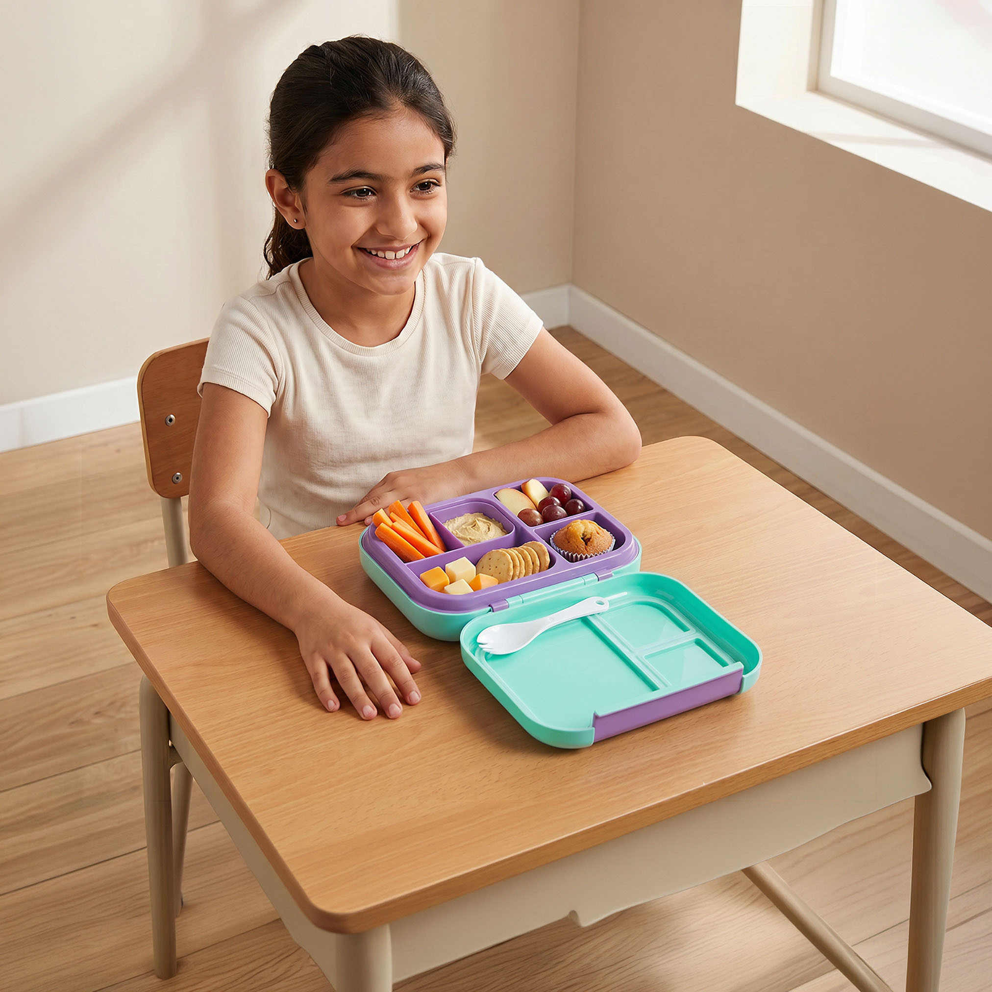 Mermaid Print Bento Lunch Box for Girls with Compartments - 1.2 L-school-lunchessentials-lunchboxes-image-3