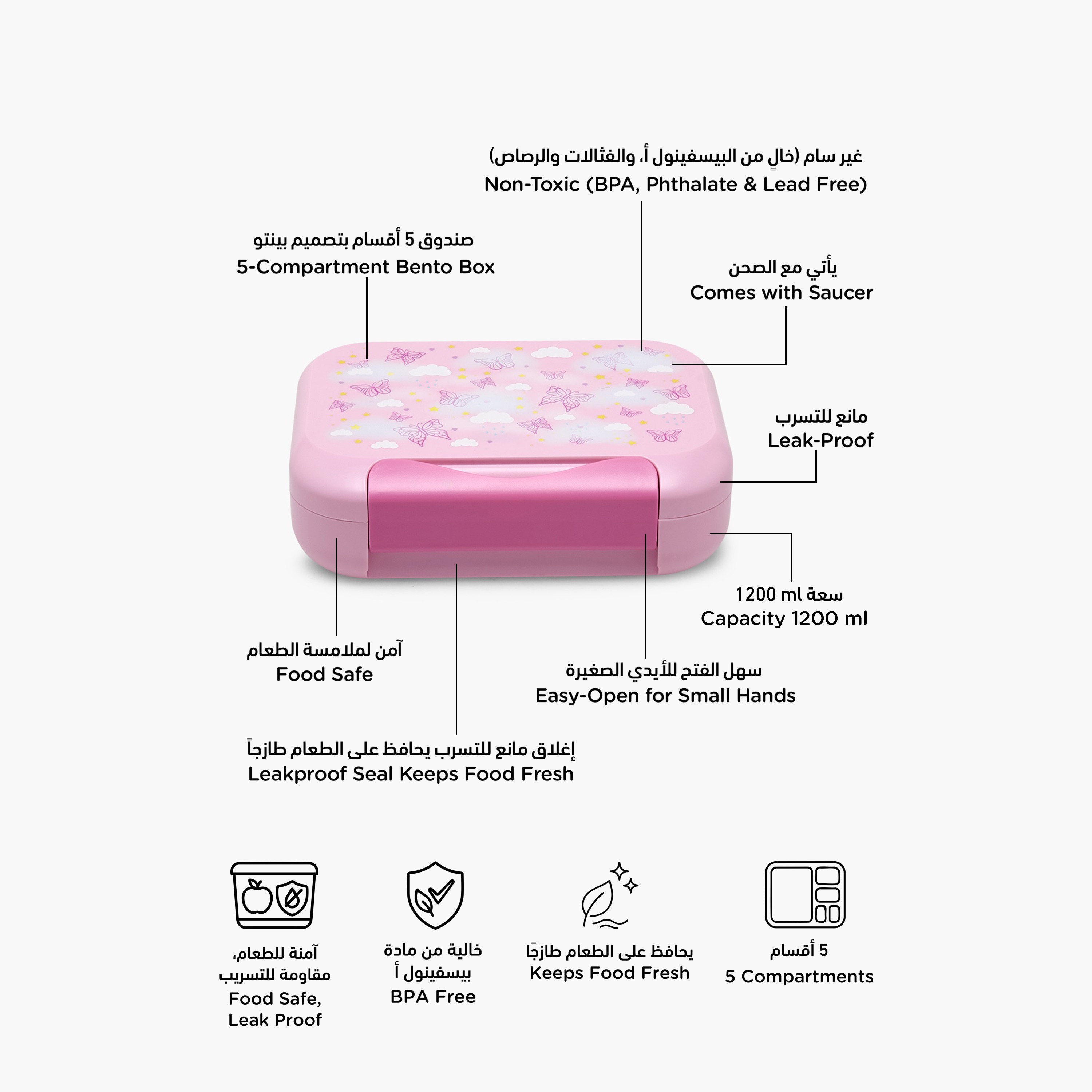 صندوق غداء للبنات بطبعات فراشات مع أقسام - 1.2 لتر-school-lunchessentials-lunchboxes-image-2