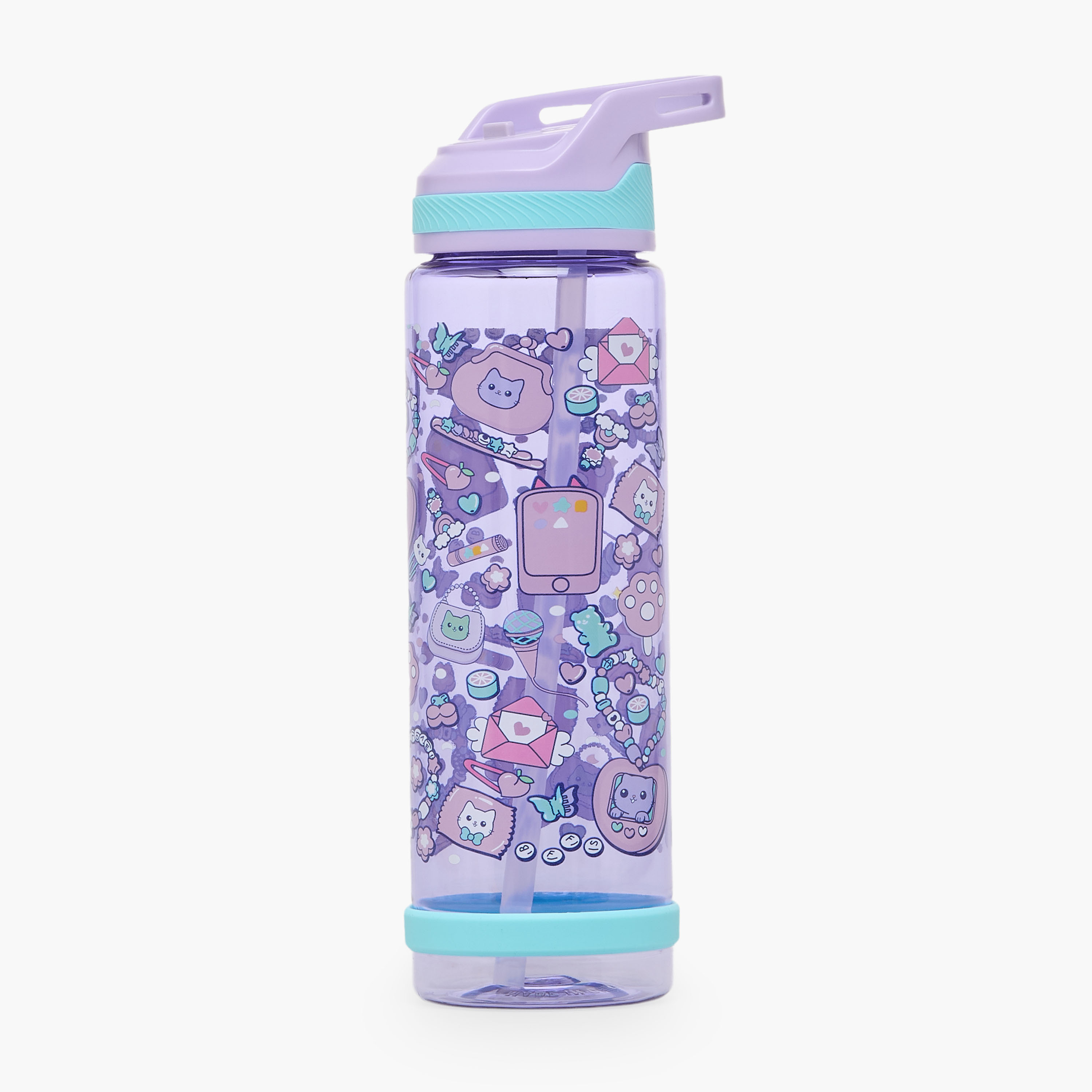 قارورة مياه بطبعات قطط بفوهة وغطاء قلاب ومقبض حمل - 750 مل-school-waterbottles-image-1