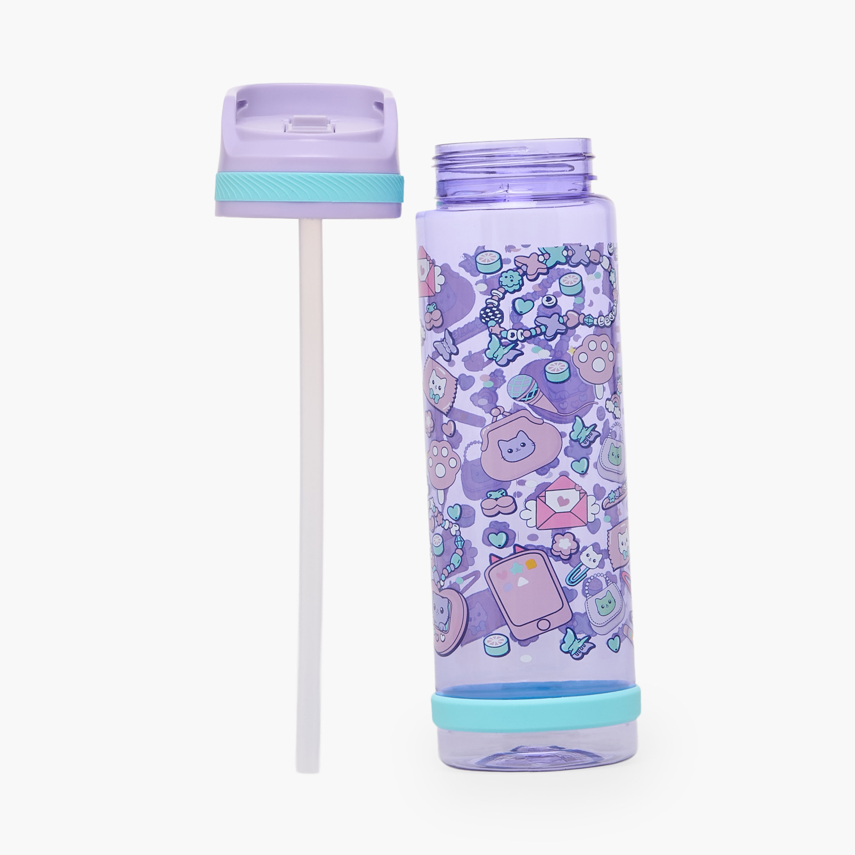 قارورة مياه بطبعات قطط بفوهة وغطاء قلاب ومقبض حمل - 750 مل-school-waterbottles-image-2