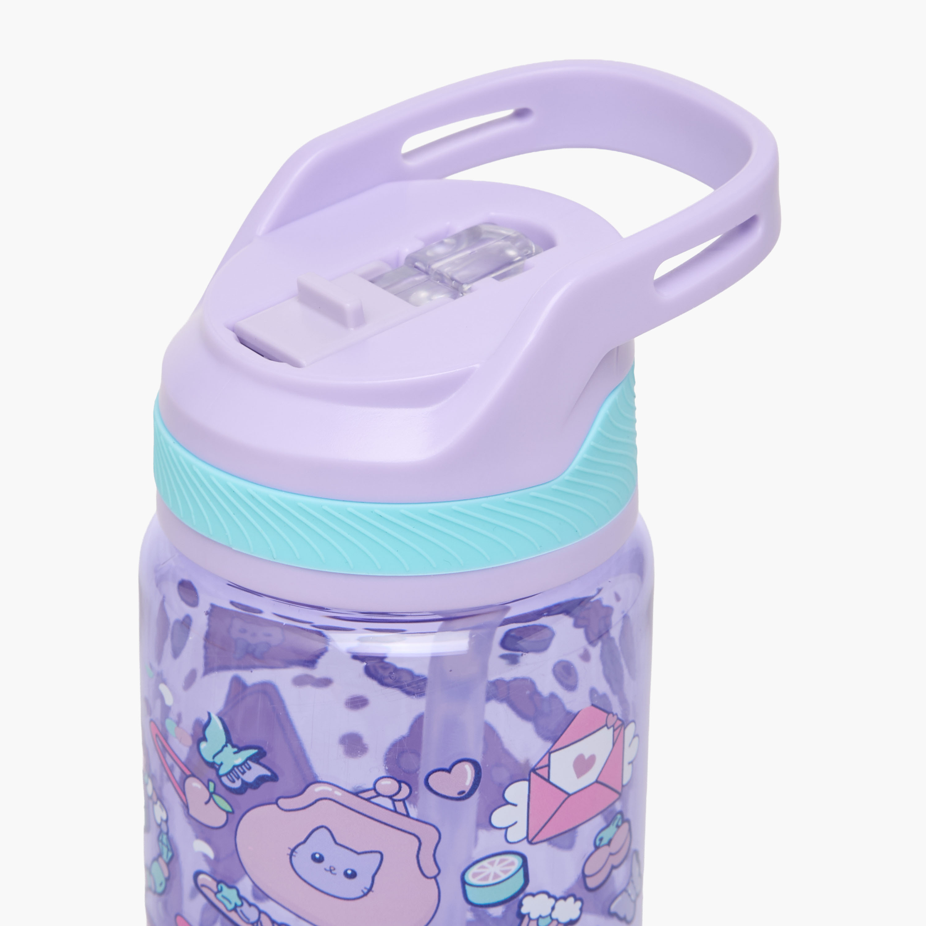 قارورة مياه بطبعات قطط بفوهة وغطاء قلاب ومقبض حمل - 750 مل-school-waterbottles-image-3