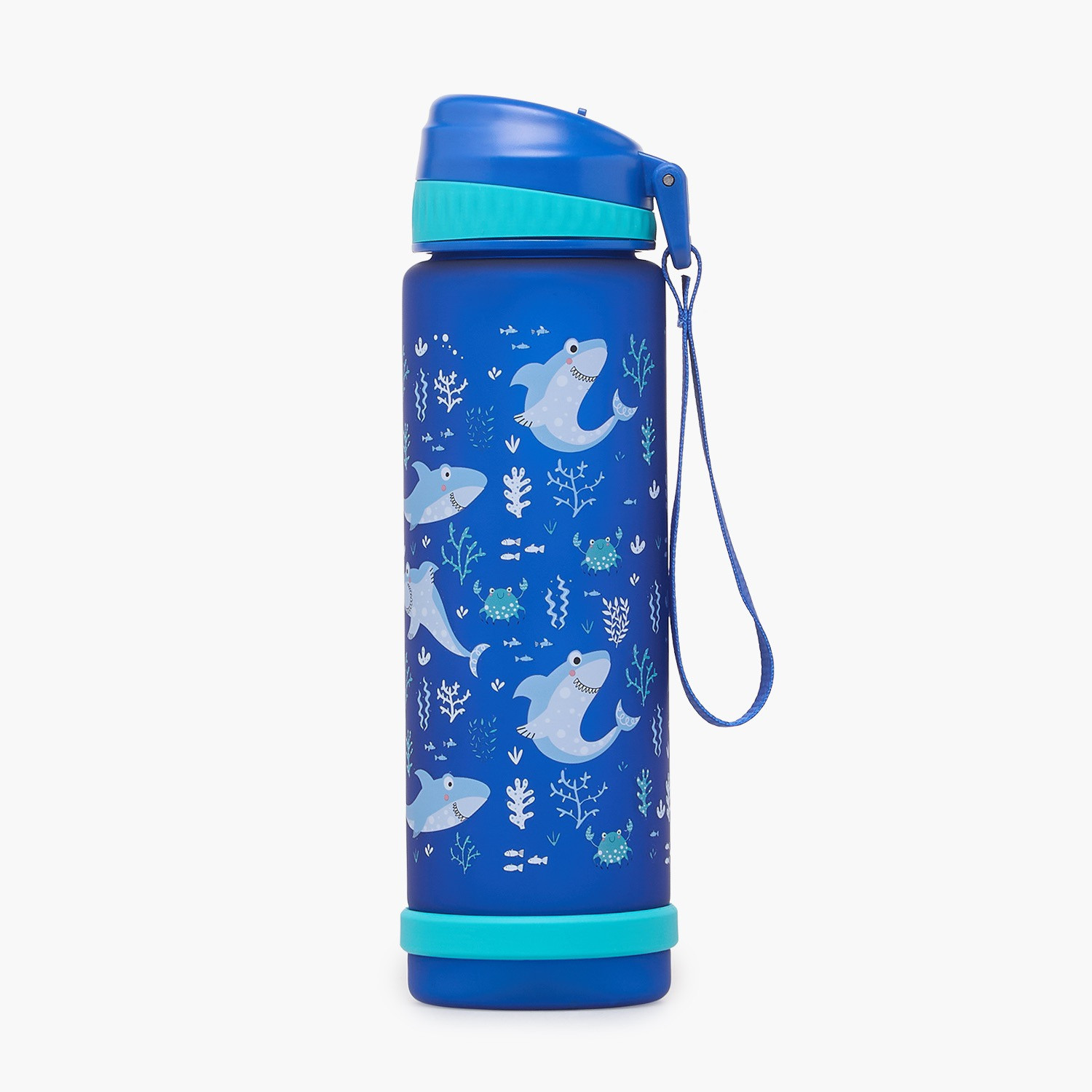 Shark Print Water Bottle with Flip Spout and Strap Handle - 750 ml-school-waterbottles-image-1