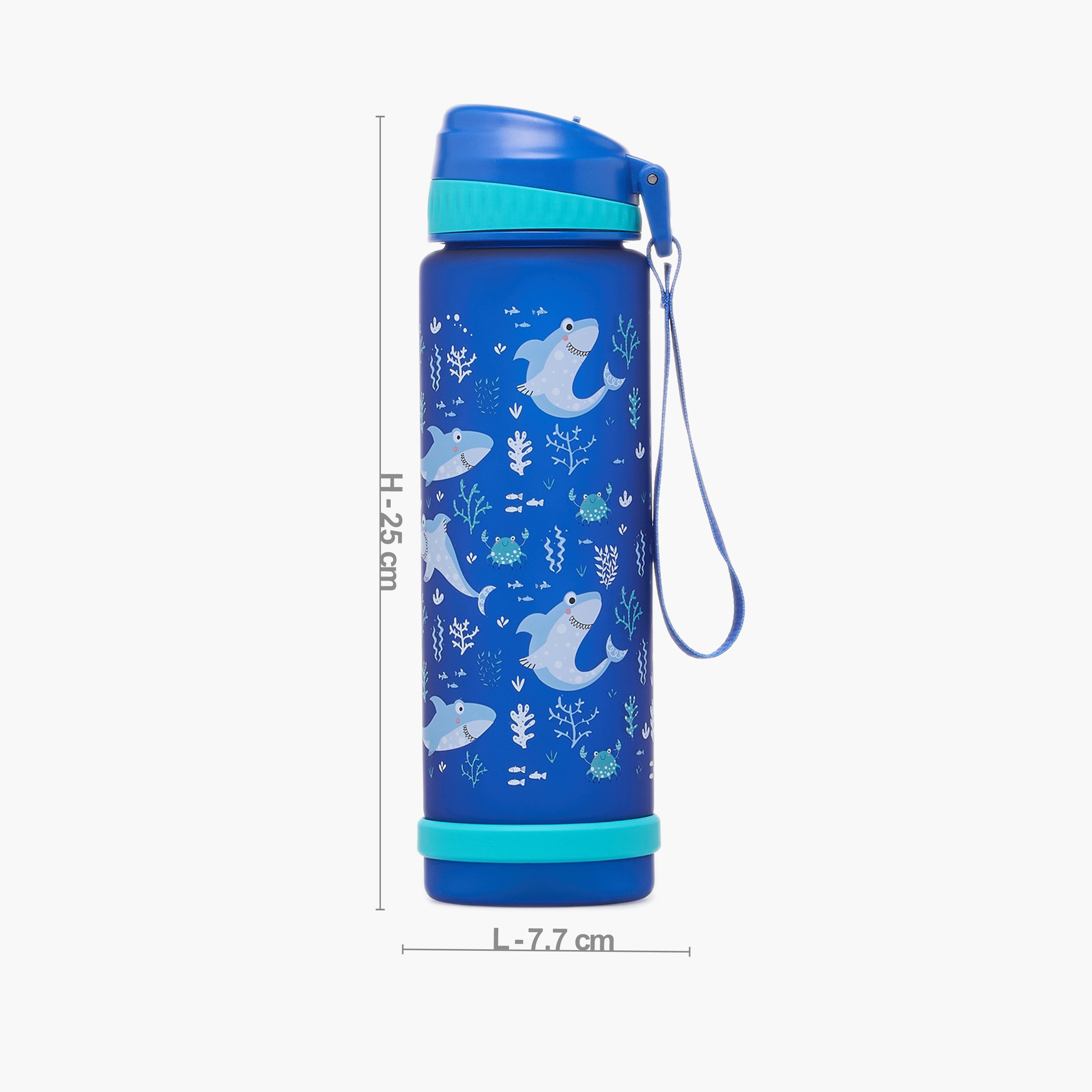 Shark Print Water Bottle with Flip Spout and Strap Handle - 750 ml-school-waterbottles-image-6