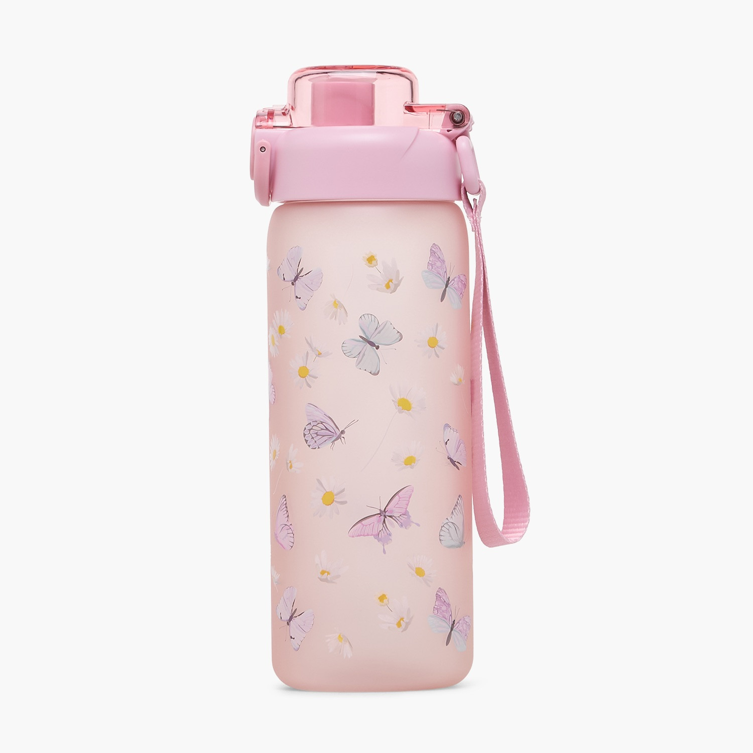 قارورة ماء بطبعة فراشة مع فوهة شرب وغطاء قلّاب - 750 مل-school-waterbottles-image-1