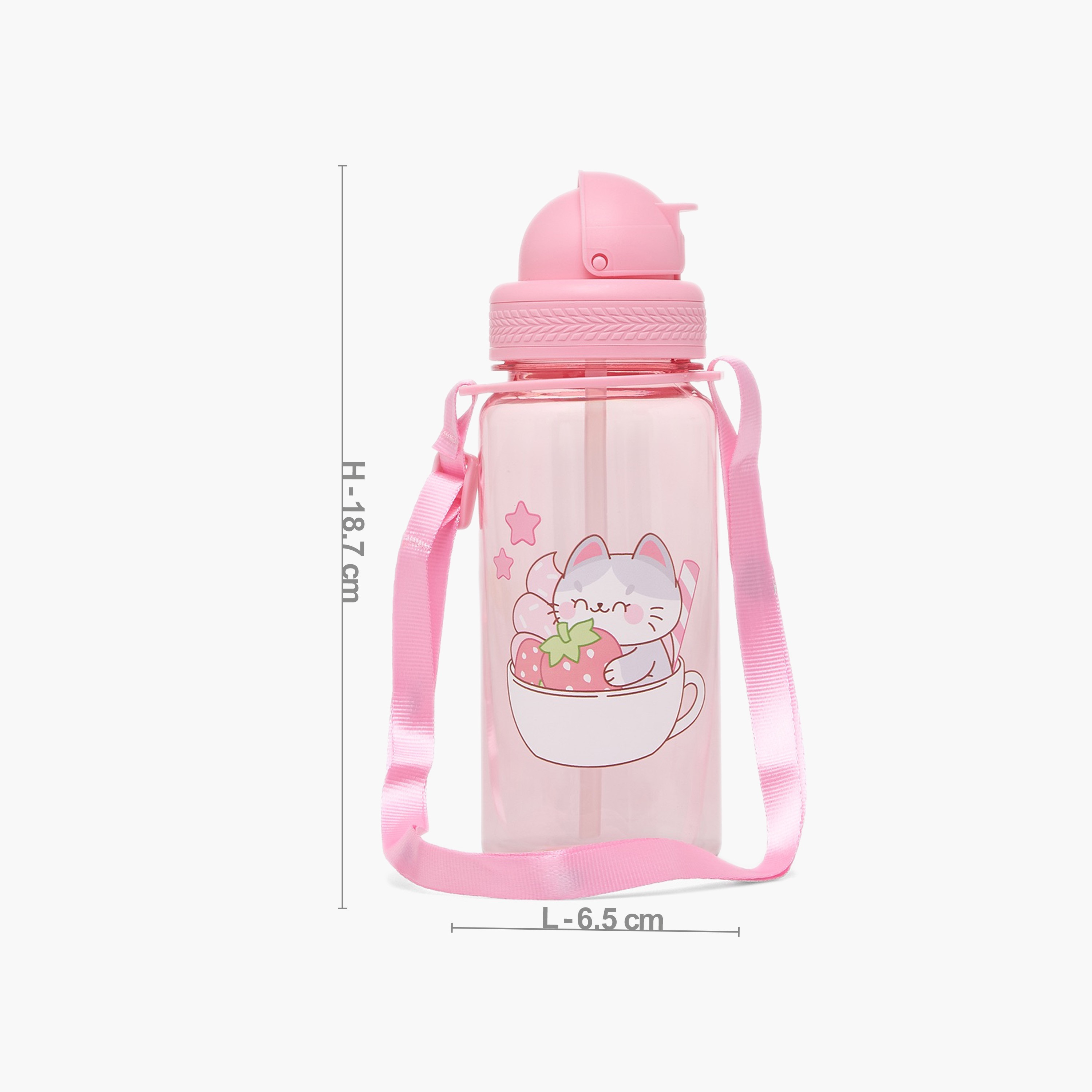Cat Print Water Bottle with Flip Lid - 350 ml-school-waterbottles-image-4
