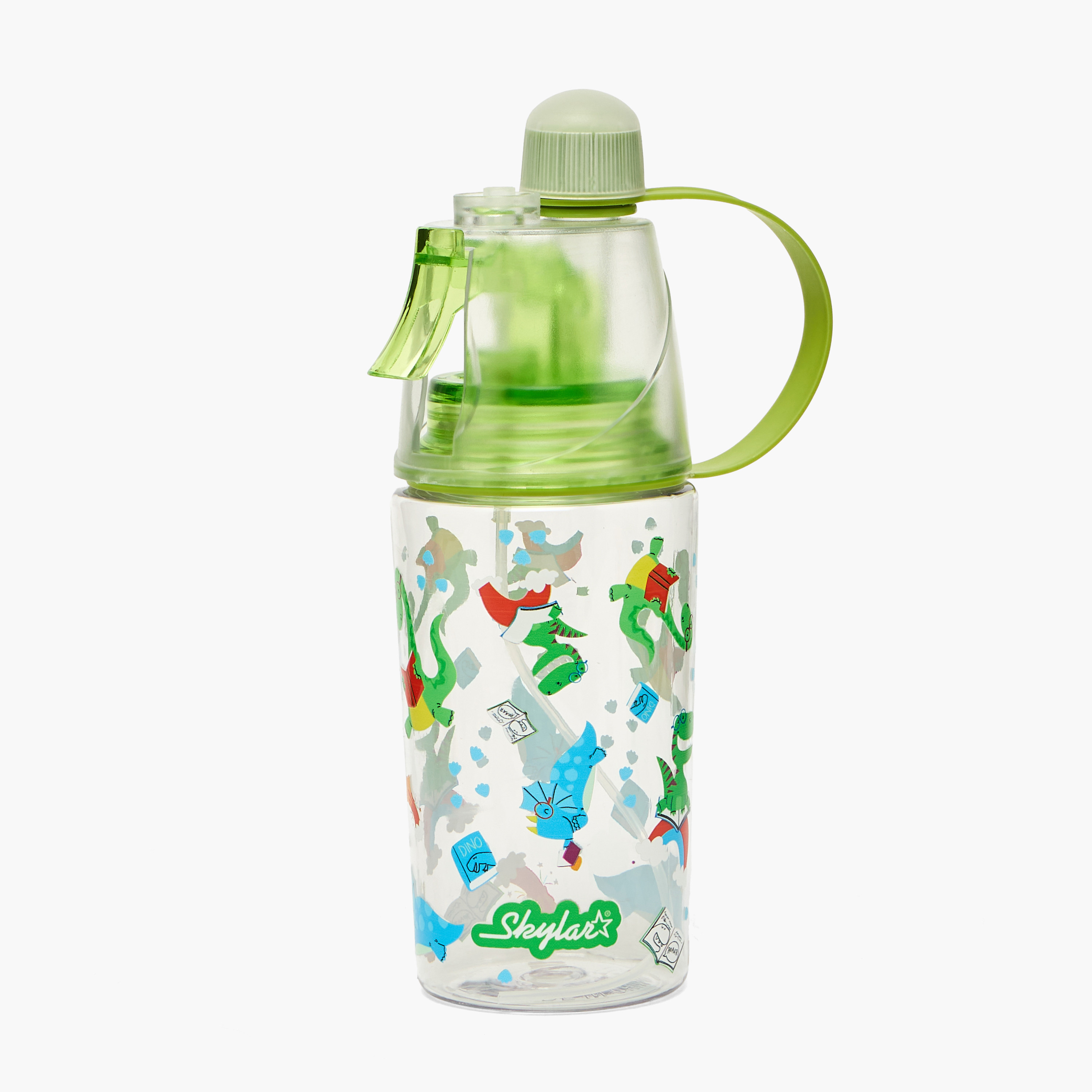 Skylar Dinosaur Print Tritan Water Bottle with Spout and Spray Nozzle-school-waterbottles-image-1