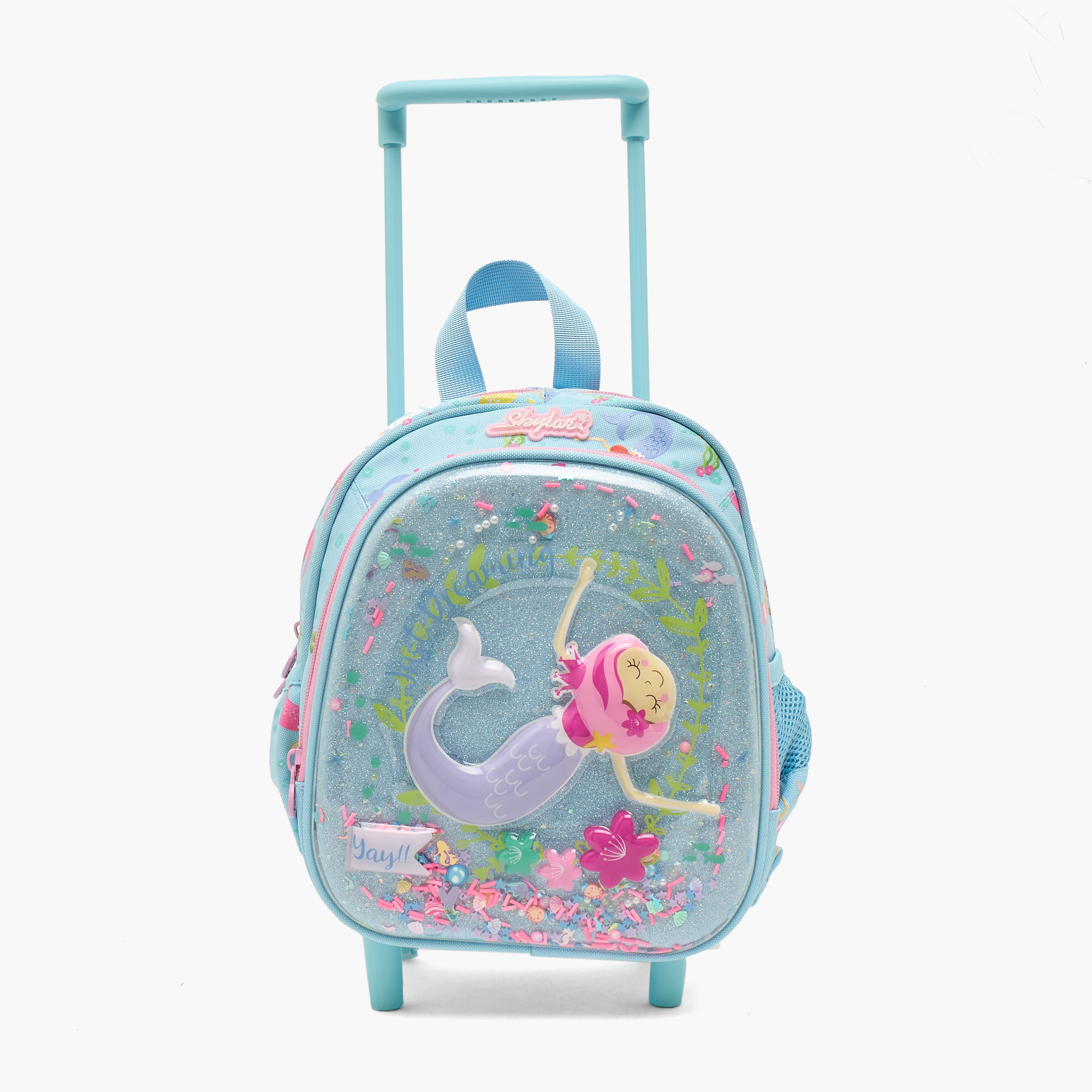 شنطة ترولي بتفاصيل حورية البحر للبنات 2-5 سنوات بمقبض قابل للسحب - 11 بوصة-school-bagsandbackpacks-trolleybags-image-10