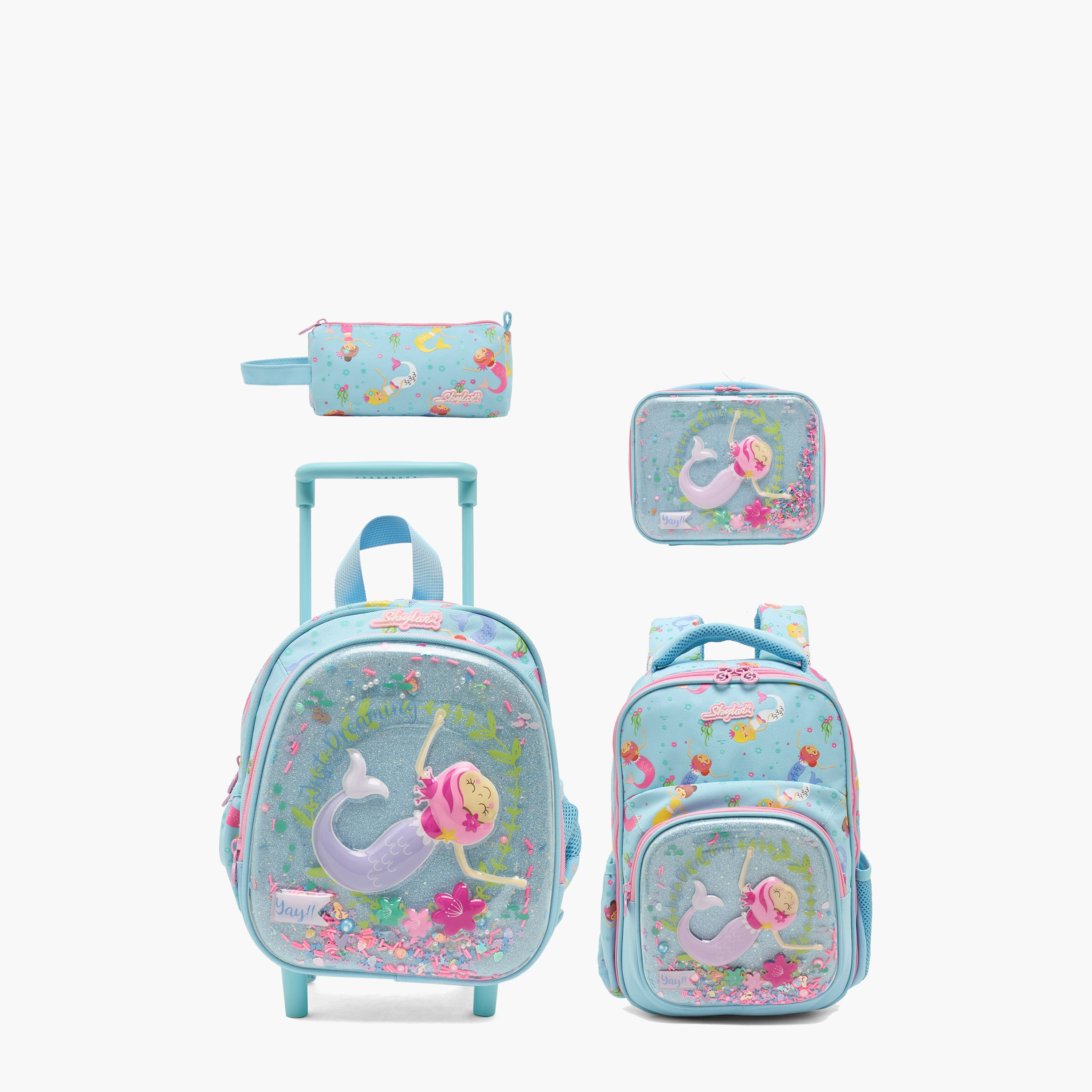 شنطة ترولي بتفاصيل حورية البحر للبنات 2-5 سنوات بمقبض قابل للسحب - 11 بوصة-school-bagsandbackpacks-trolleybags-image-11