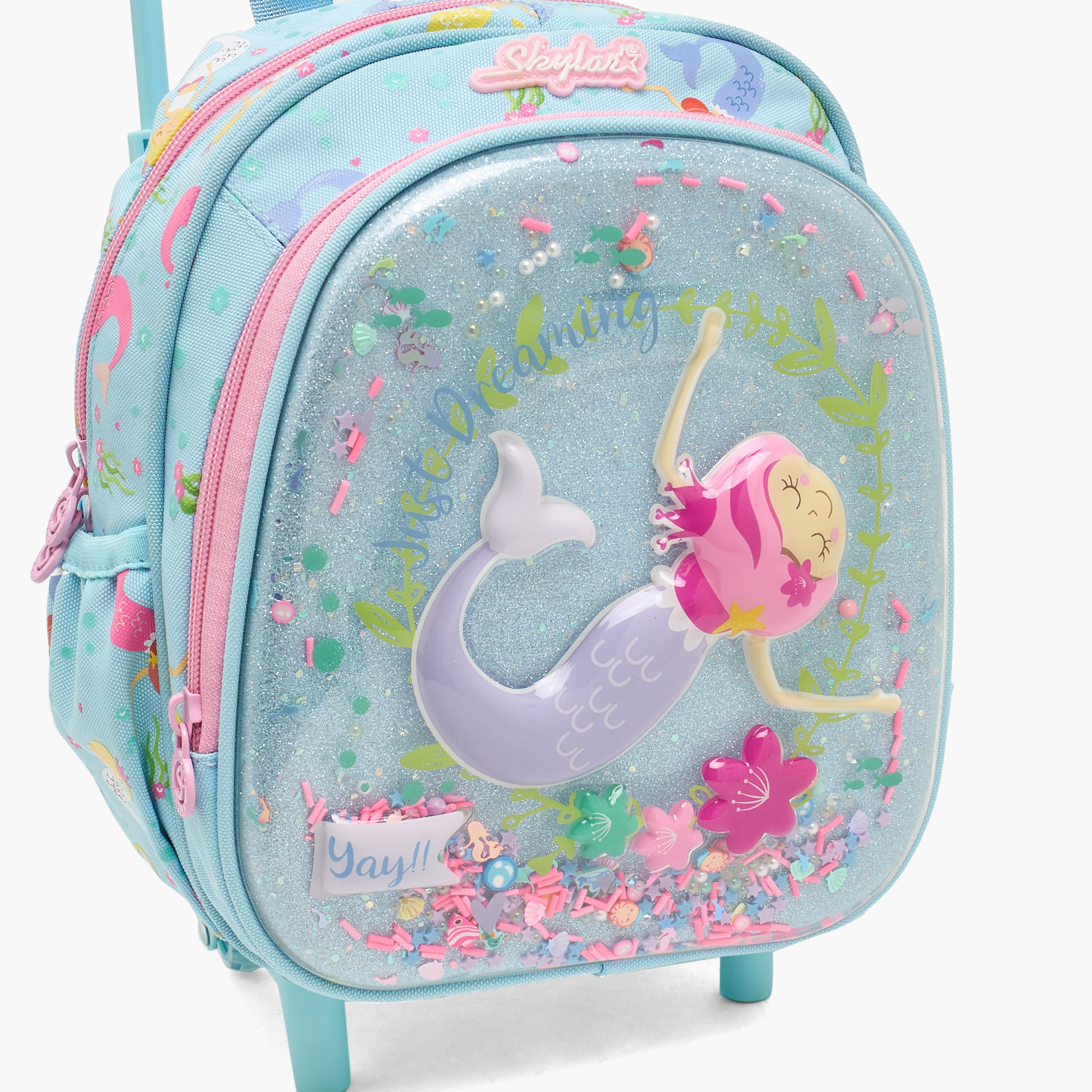 شنطة ترولي بتفاصيل حورية البحر للبنات 2-5 سنوات بمقبض قابل للسحب - 11 بوصة-school-bagsandbackpacks-trolleybags-image-4