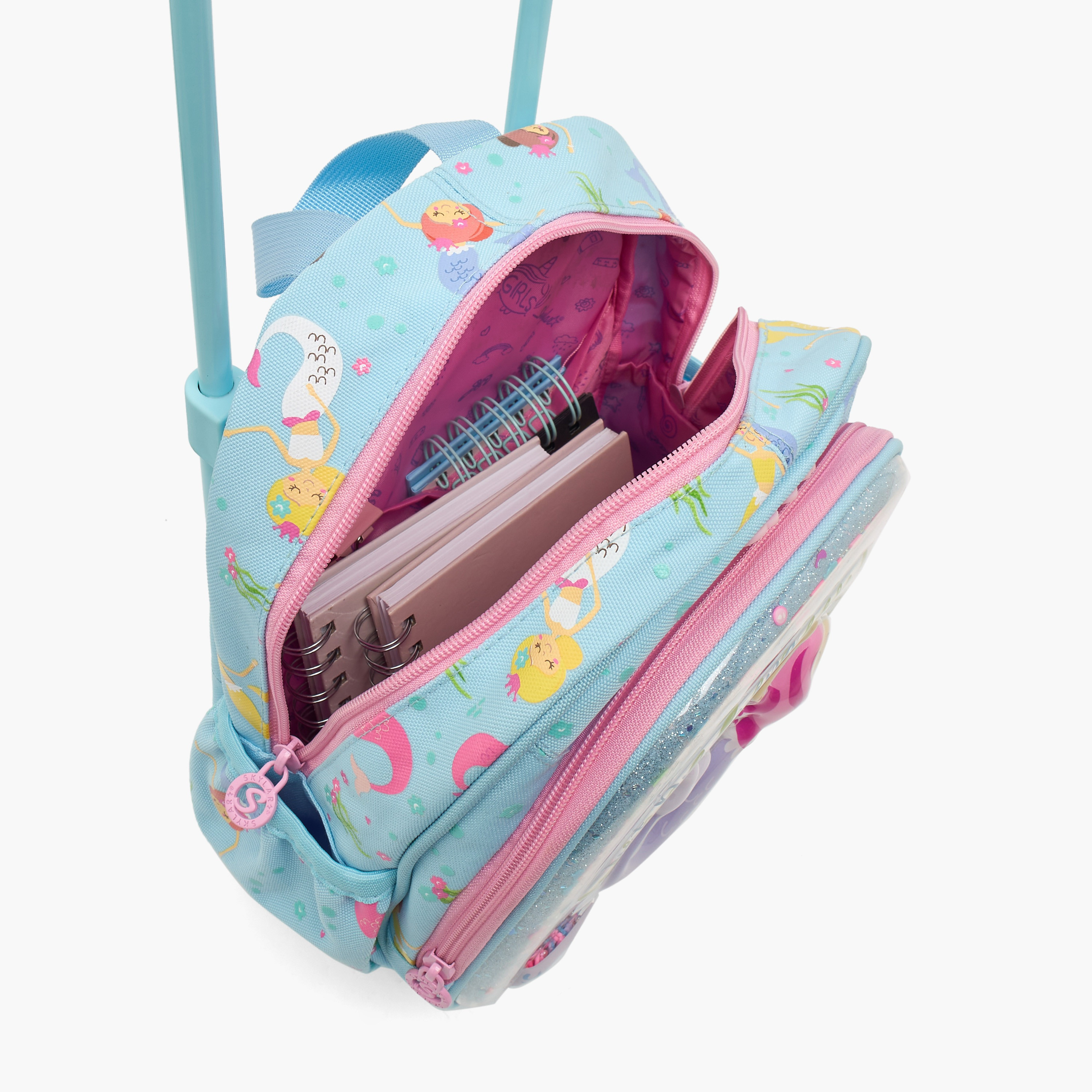 شنطة ترولي بتفاصيل حورية البحر للبنات 2-5 سنوات بمقبض قابل للسحب - 11 بوصة-school-bagsandbackpacks-trolleybags-image-5