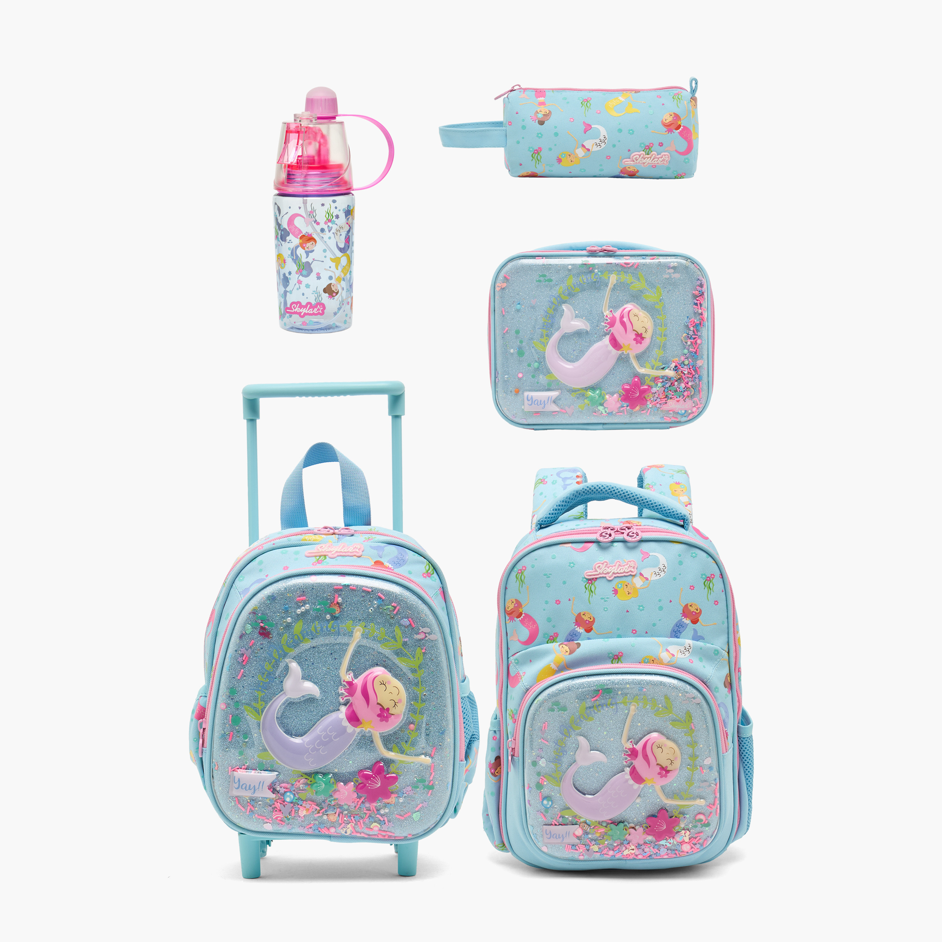 Skylar Mermaid Print Tritan Water Bottle with Spout and Spray Nozzle-school-waterbottles-image-7
