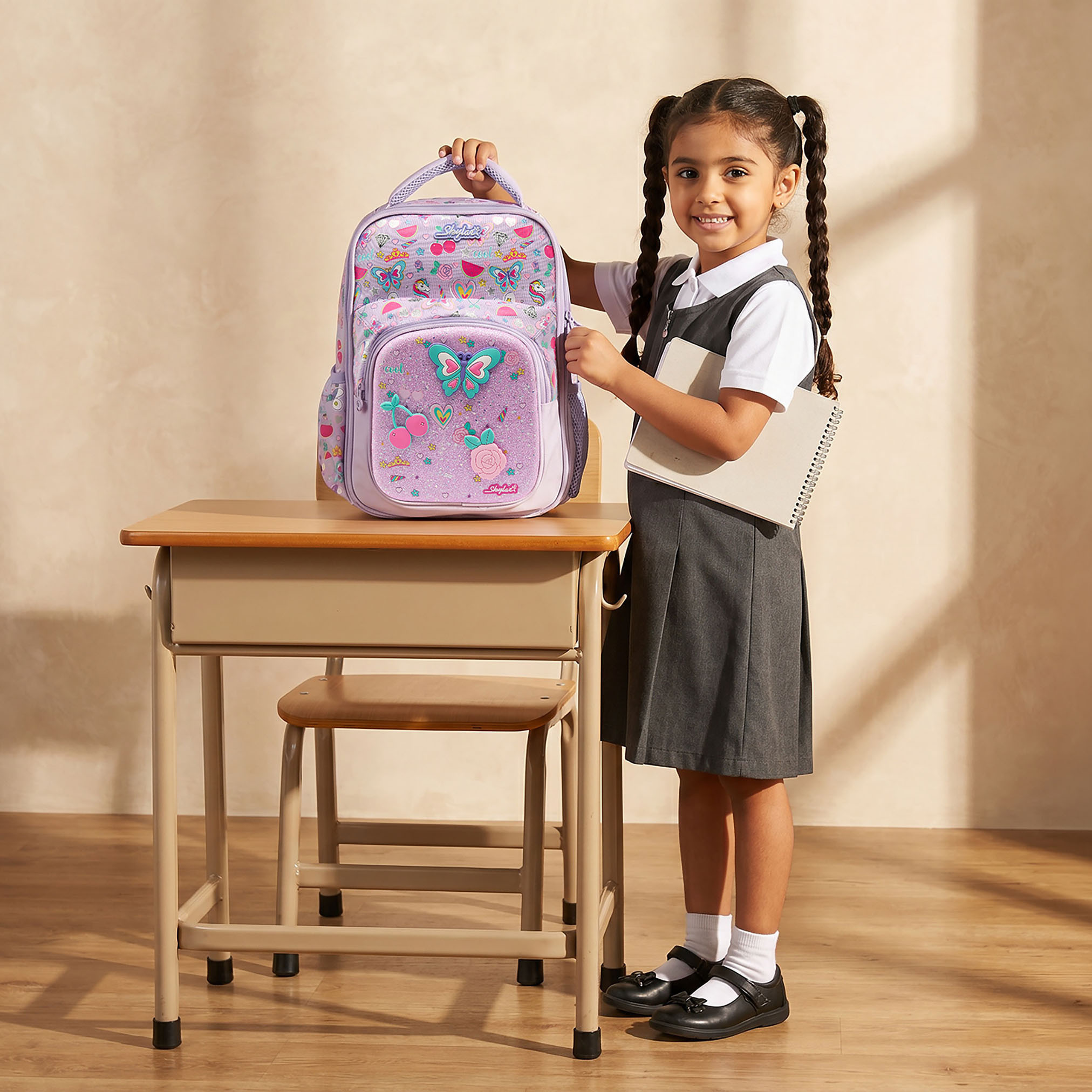 شنطة ظهر بجيب لابتوب وطبعات فراشات للبنات بعمر 2-5 سنوات من سكايلار - 14 بوصة-school-bagsandbackpacks-backpacks-image-2