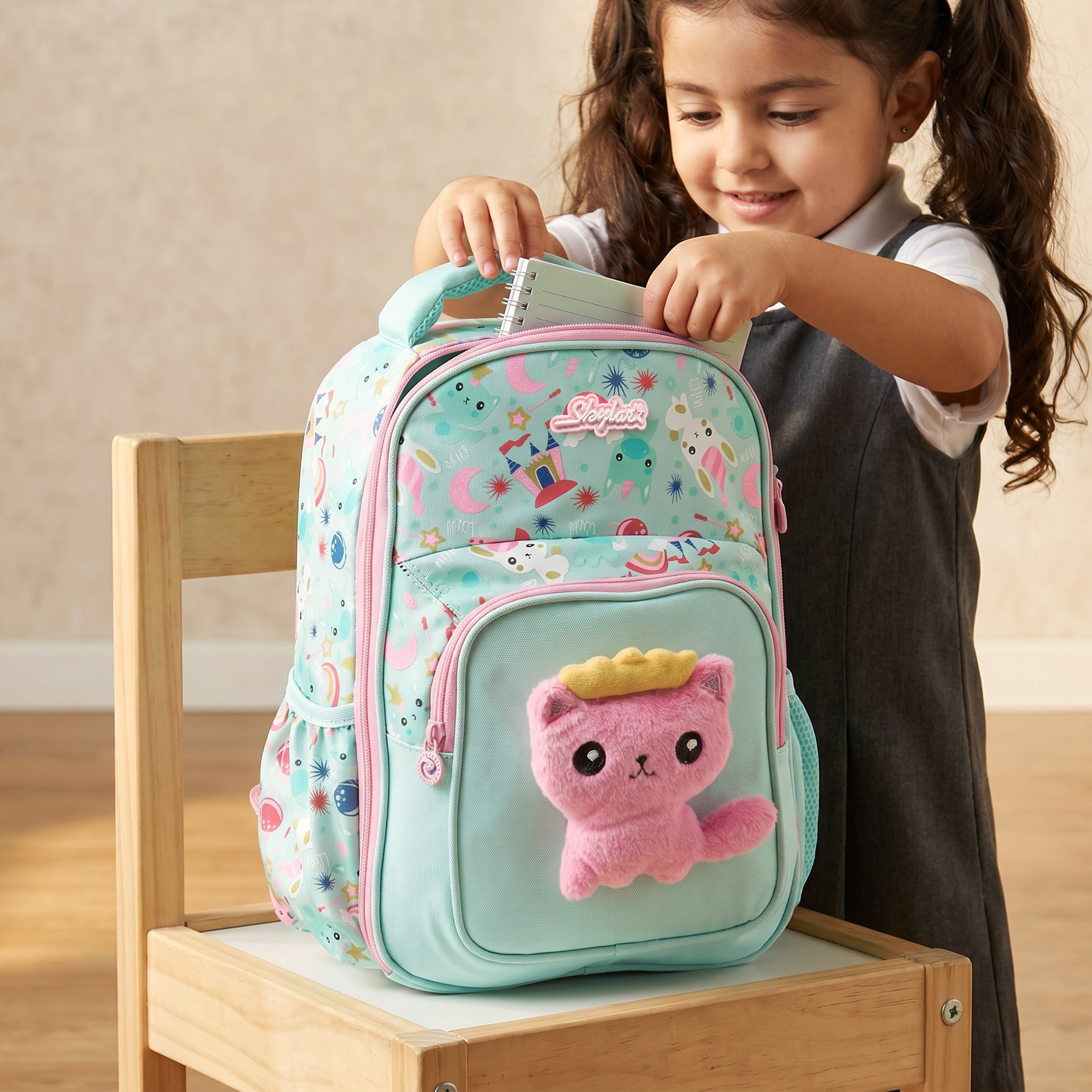 شنطة ظهر بطبعات قطة للبنات 5-8 سنوات مع قسم للابتوب - 14 بوصة-school-bagsandbackpacks-backpacks-image-2