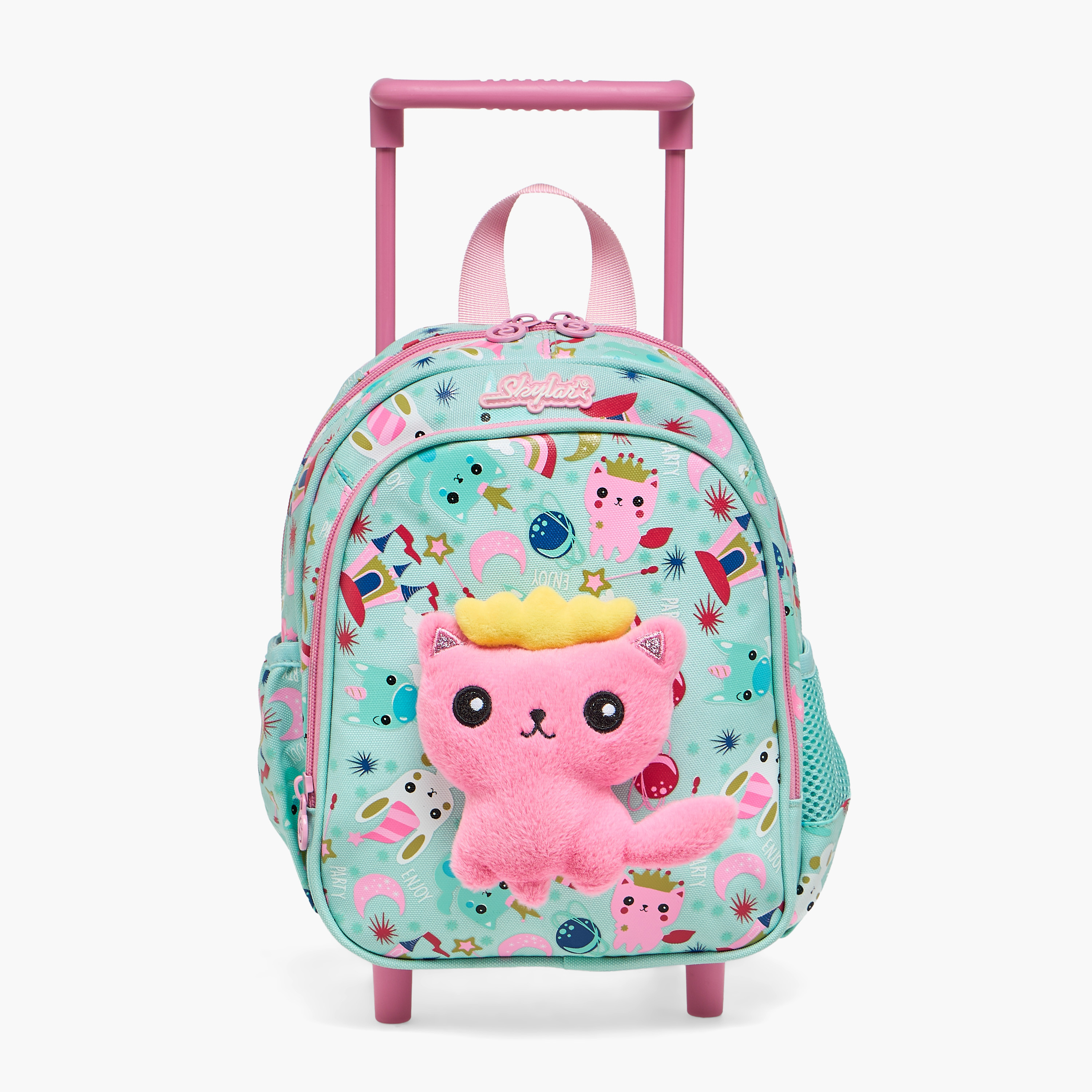 Skylar Cat Applique Trolley Bag for Girls 2-5 Years with Retractable Handle - 11 inches-school-bagsandbackpacks-trolleybags-image-1