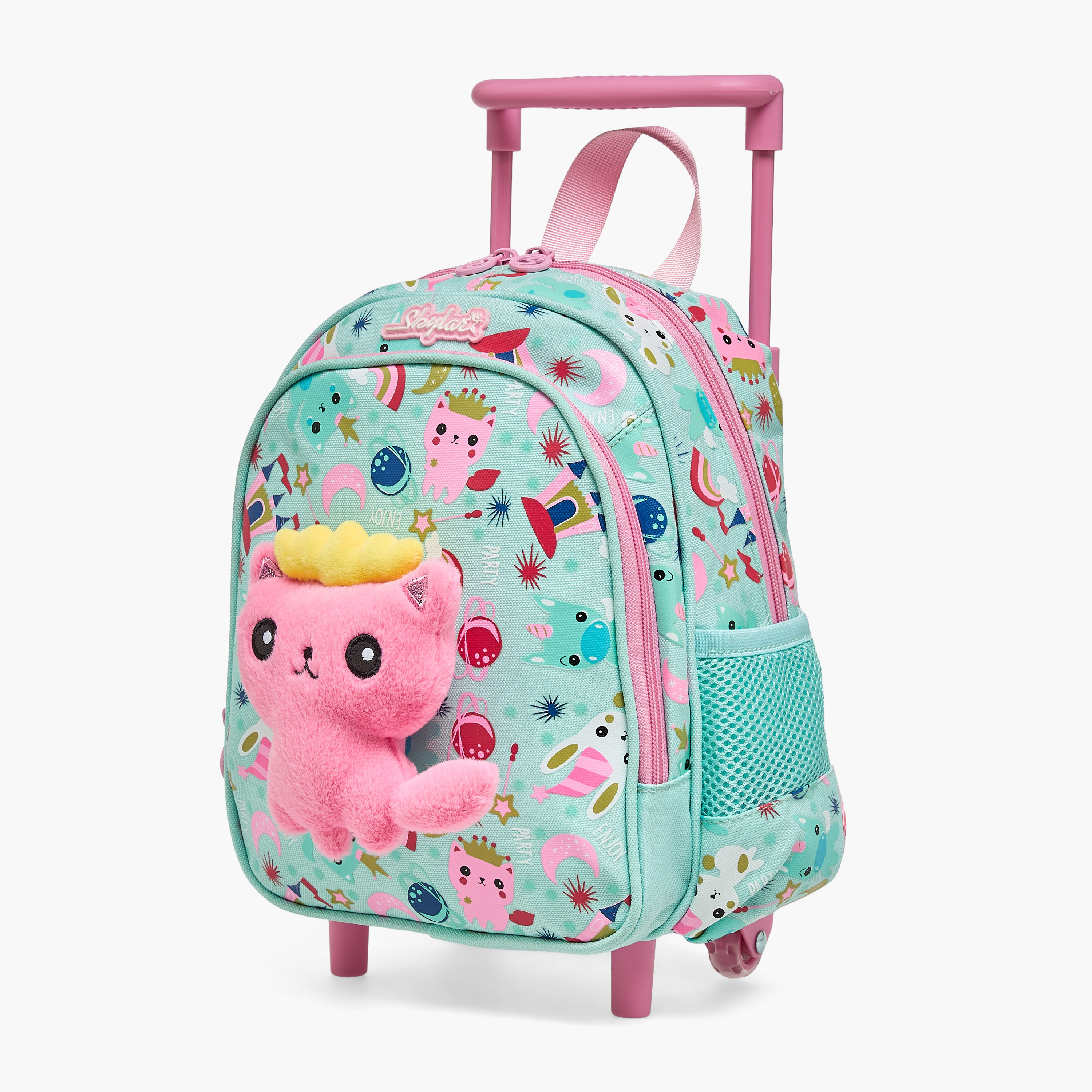 Skylar Cat Applique Trolley Bag for Girls 2-5 Years with Retractable Handle - 11 inches-school-bagsandbackpacks-trolleybags-image-5