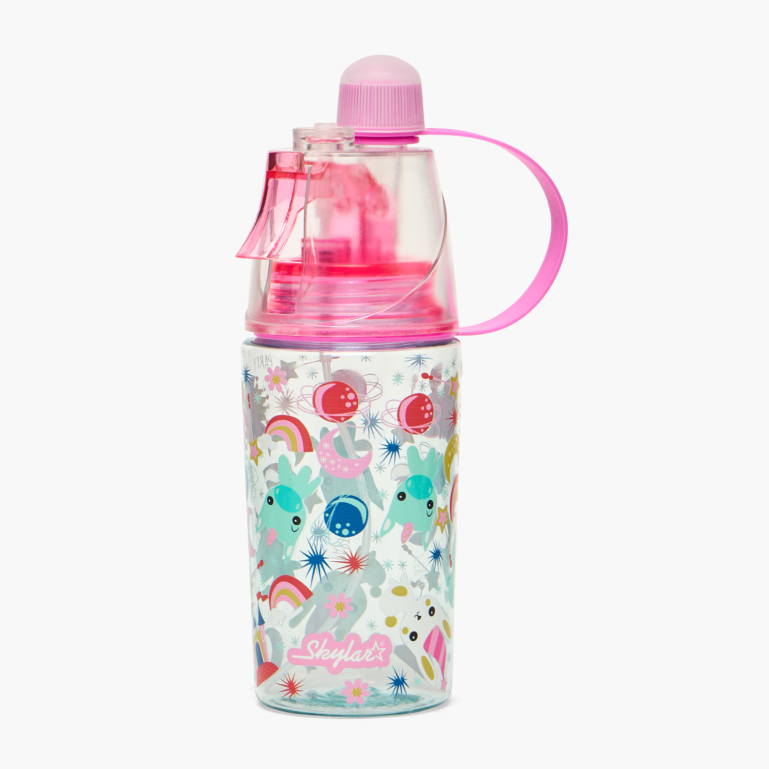 Skylar Unicorn Print Tritan Water Bottle with Spout and Spray Nozzle-school-waterbottles-image-1