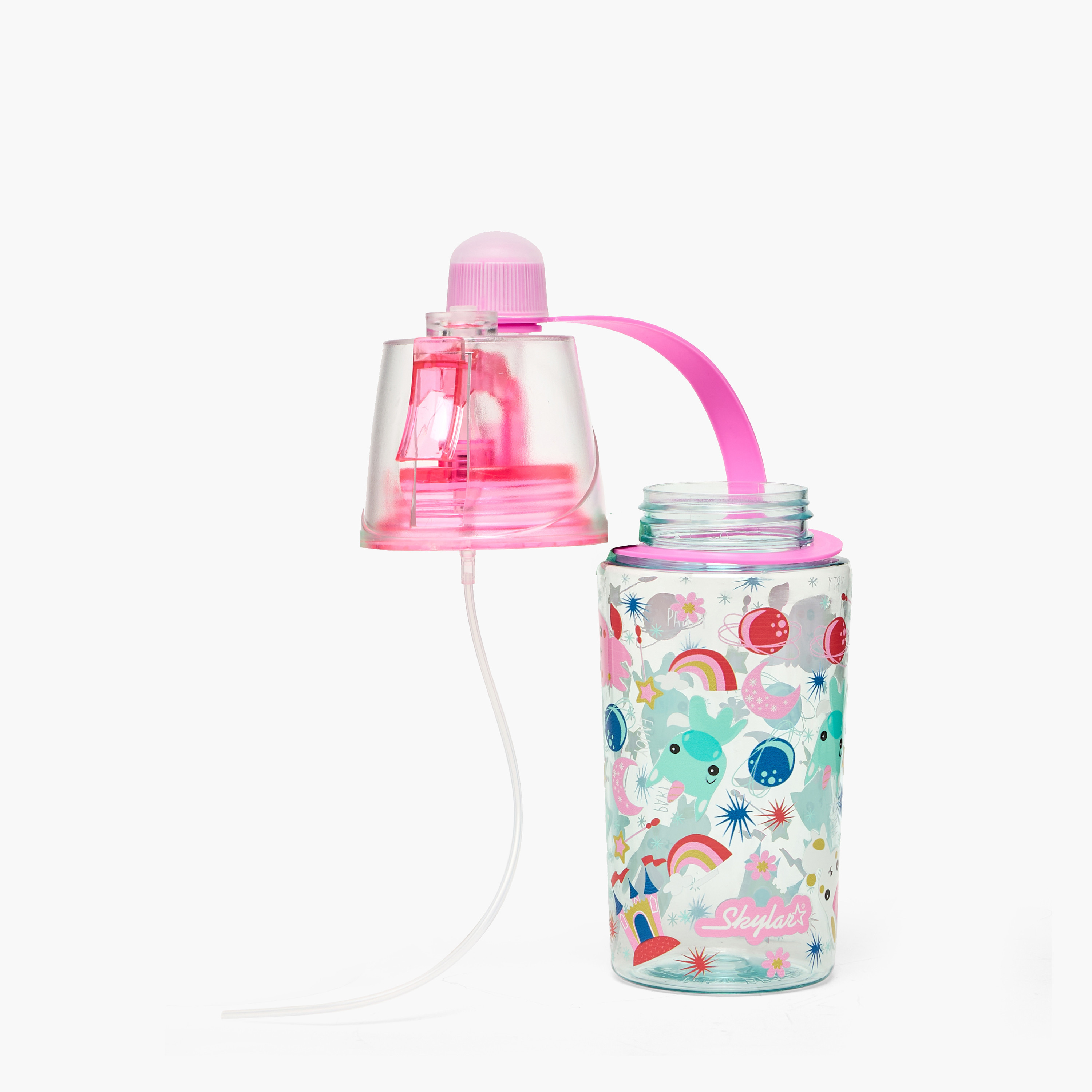 Skylar Unicorn Print Tritan Water Bottle with Spout and Spray Nozzle-school-waterbottles-image-2