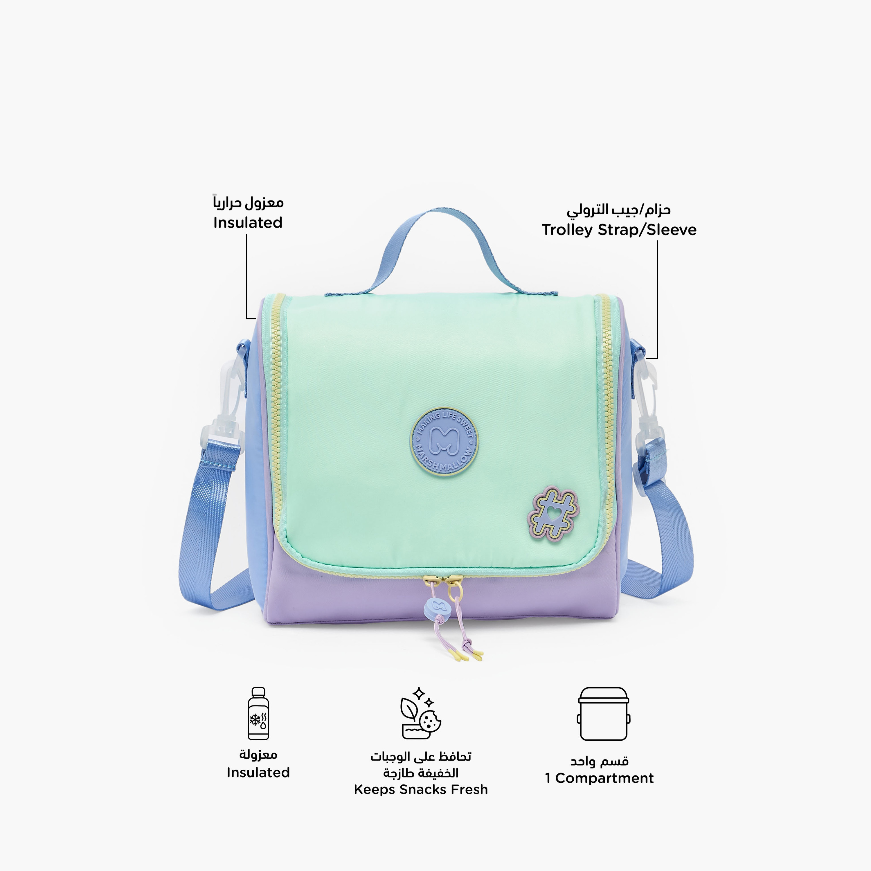 MARSHMALLOW Colourblock Lunch Bag for Girls 8-13 Years with Detachable Strap-school-lunchessentials-lunchbags-image-2