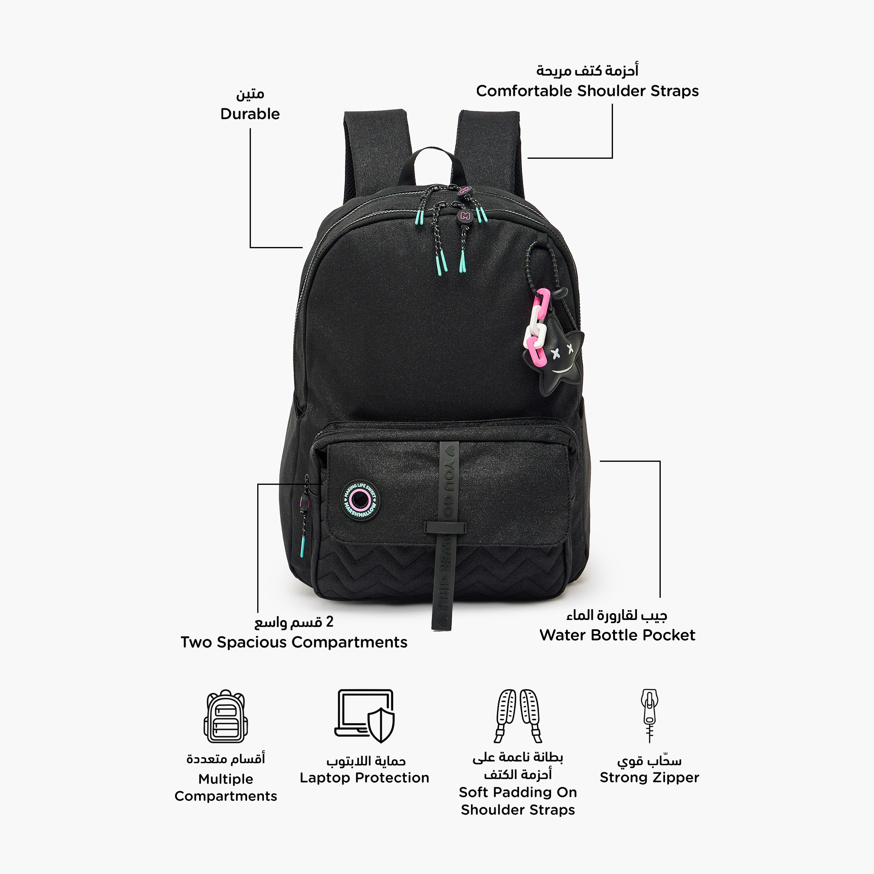 MARSHMALLOW Solid Backpack for Girls 8-13 Years with Padded Shoulder Straps - 16 inches-school-bagsandbackpacks-backpacks-image-2