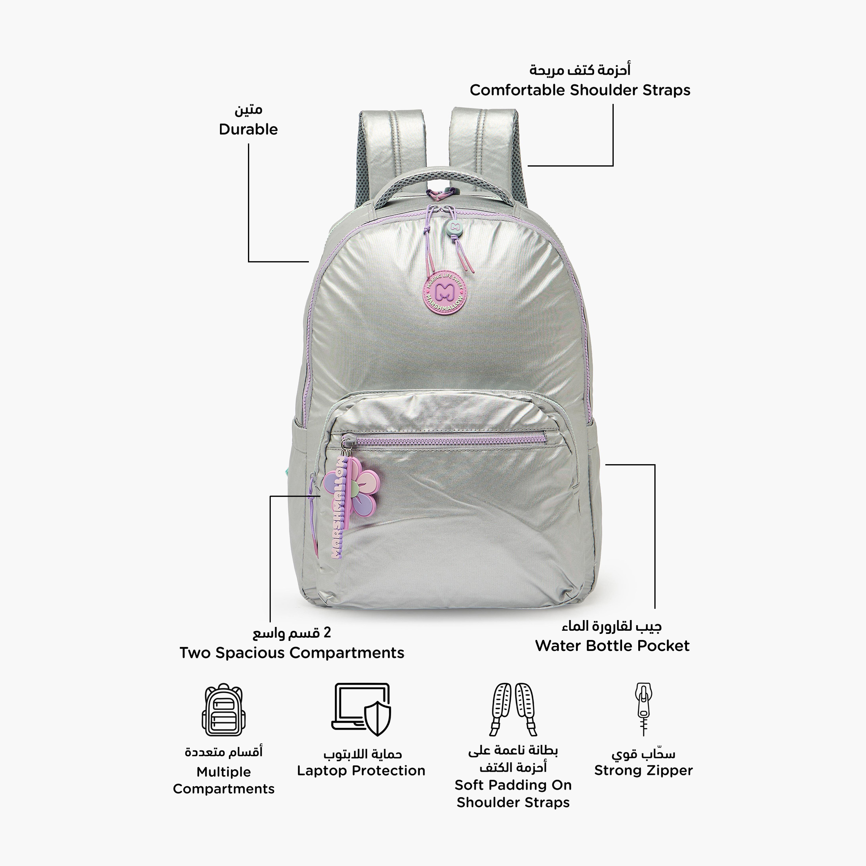 MARSHMALLOW Solid Backpack for Girls 8-13 Years with Padded Shoulder Straps - 17 inches-school-bagsandbackpacks-backpacks-image-2