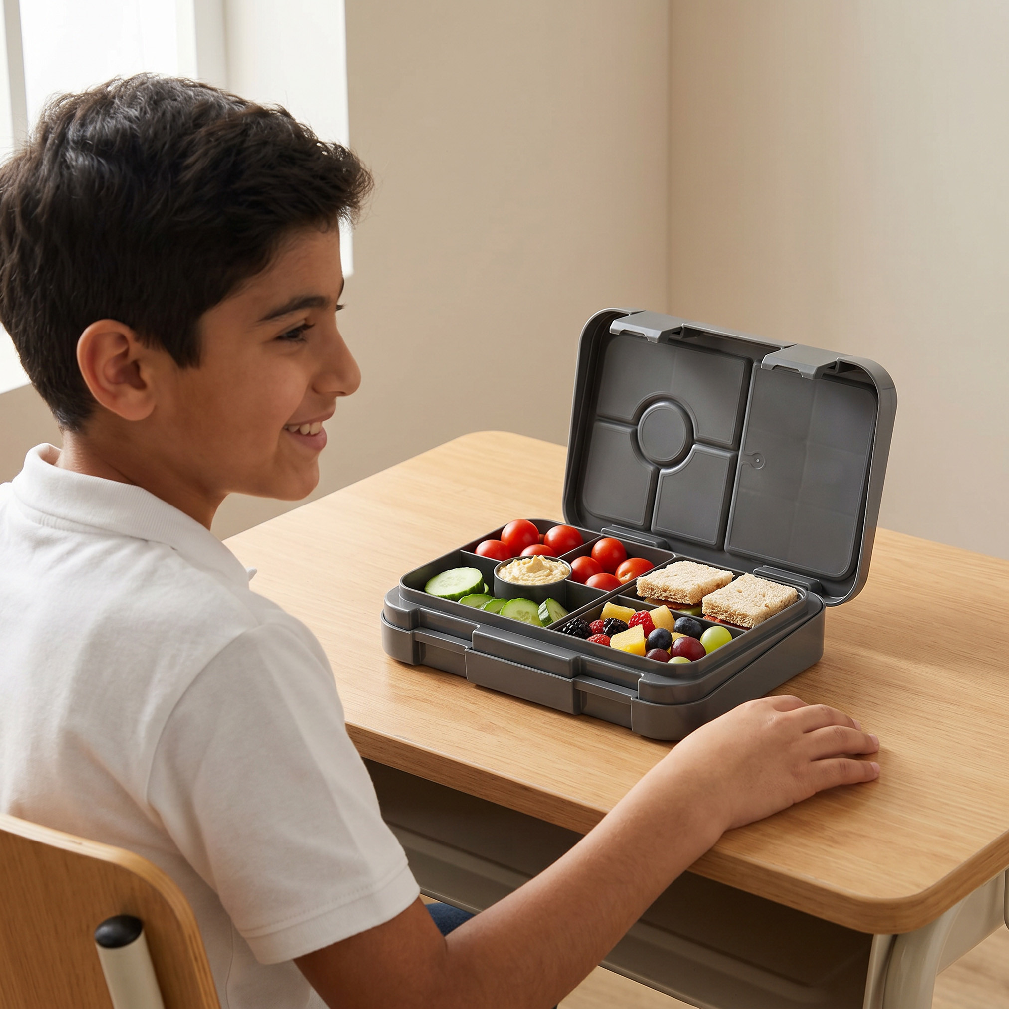 صندوق غداء سادة بـ6 أقسام للأولاد من يونايتد كولورز أوف بينيتون - 810 مل-school-lunchessentials-lunchboxes-image-3