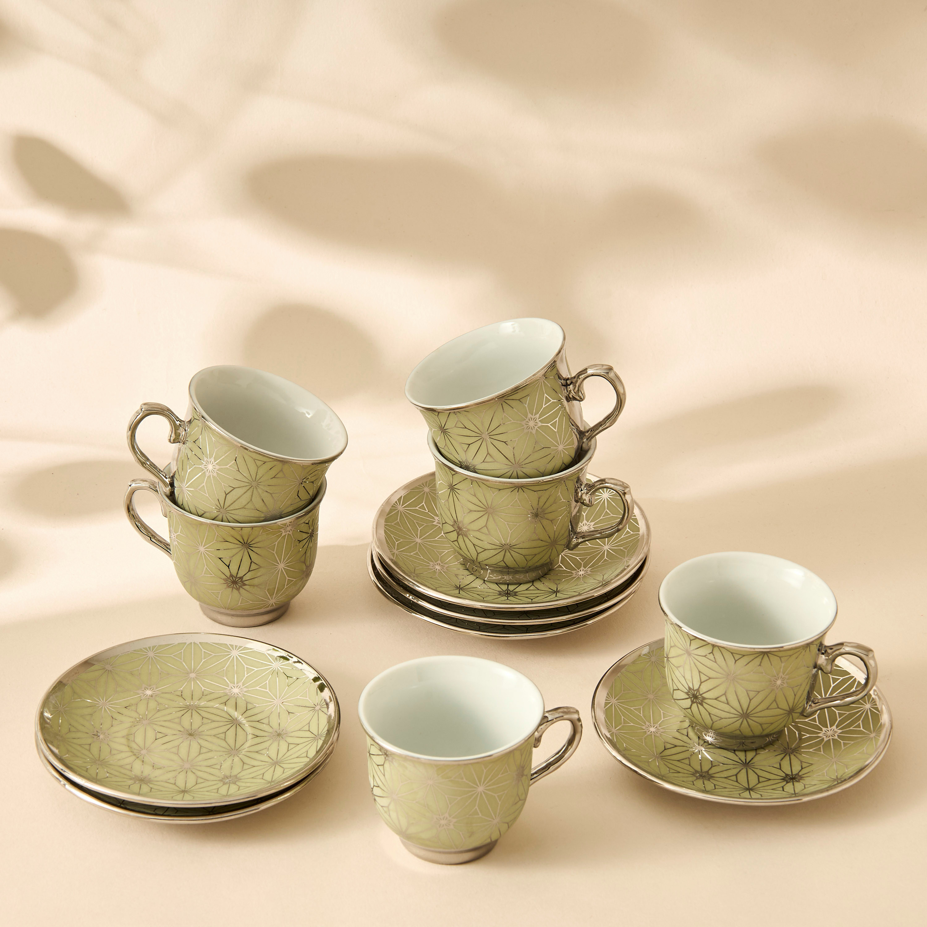 Geometric Print 12-Piece Porcelain Cup and Saucer Set-household-dining-teaandcoffee-teaandcoffeesets-image-1