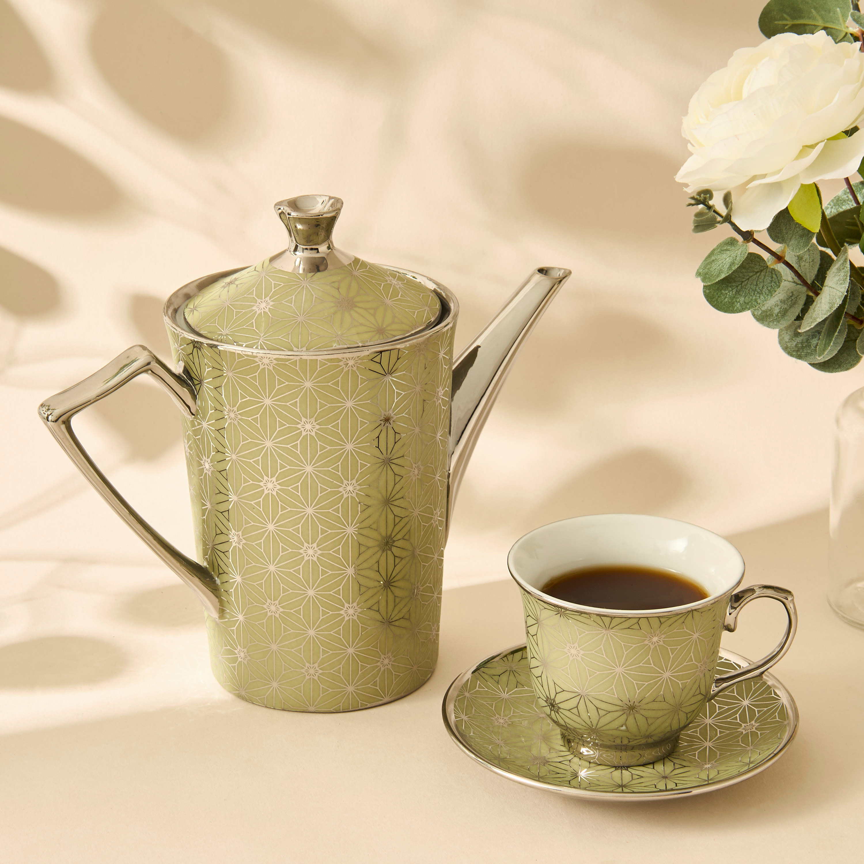 Geometric Print 12-Piece Porcelain Cup and Saucer Set with Teapot-household-dining-teaandcoffee-teaandcoffeesets-image-2