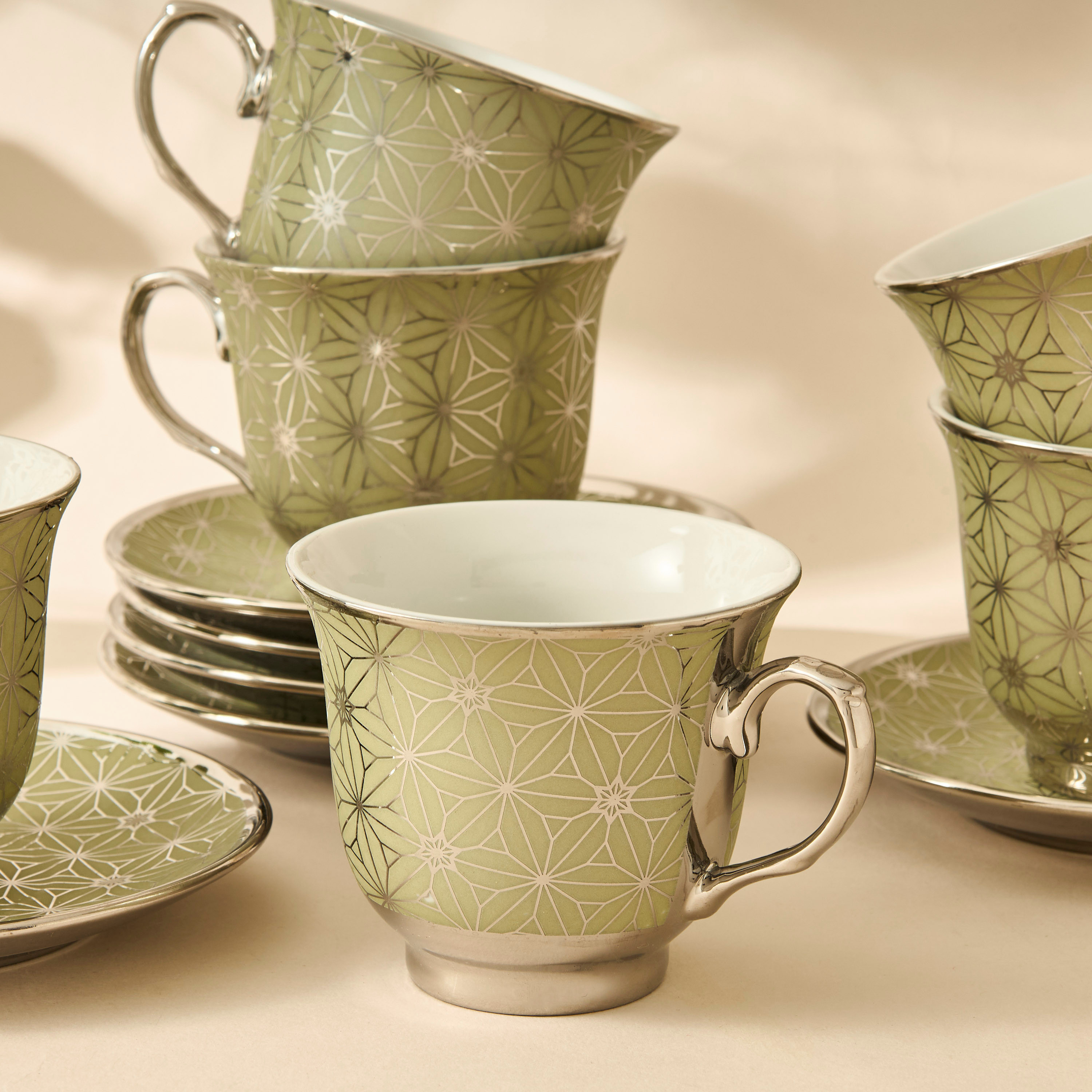 Geometric Print 12-Piece Porcelain Cup and Saucer Set with Teapot-household-dining-teaandcoffee-teaandcoffeesets-image-4