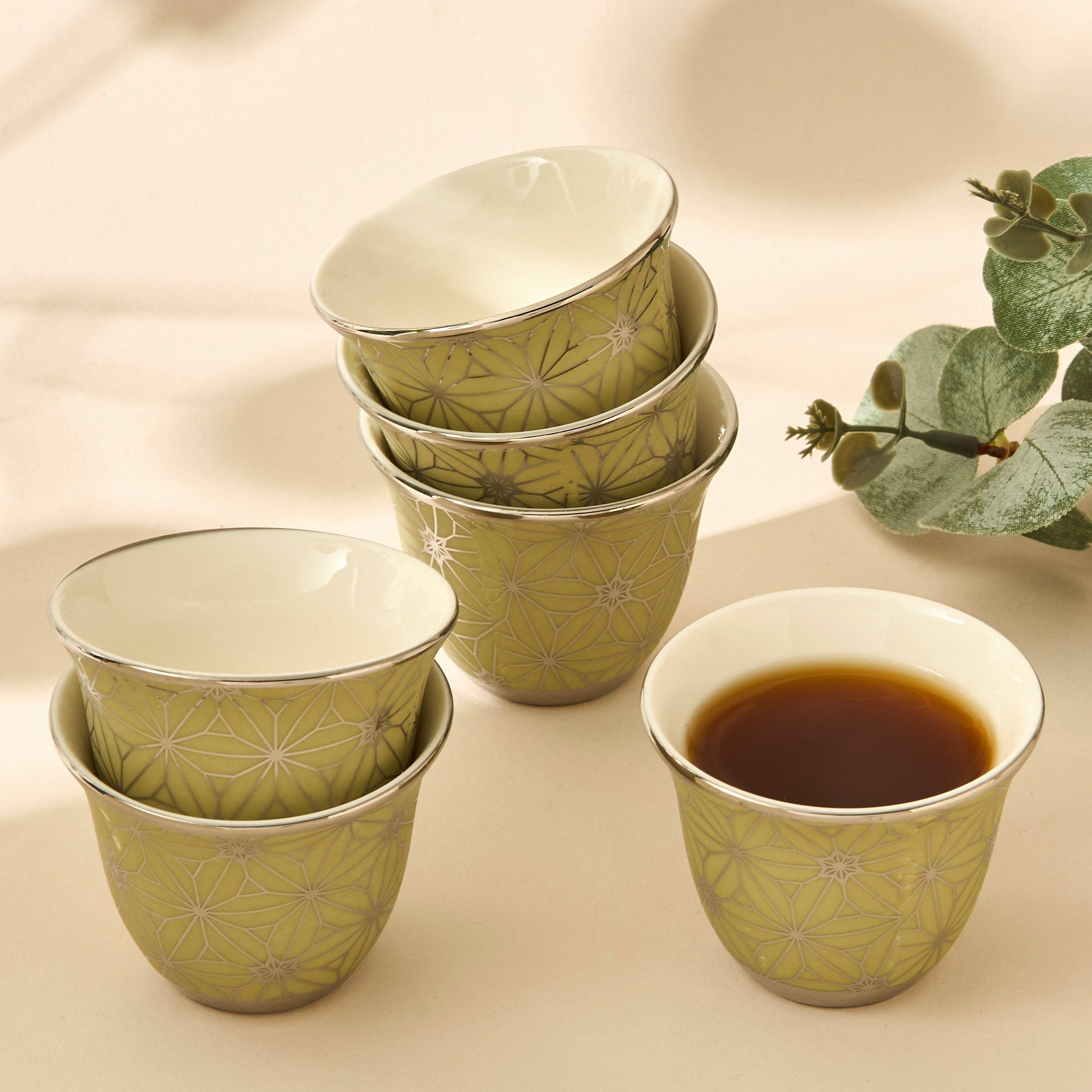 Geometric Print 6-Piece New Bone China Kahwa Cup Set-household-dining-teaandcoffee-teaandcoffeesets-image-2