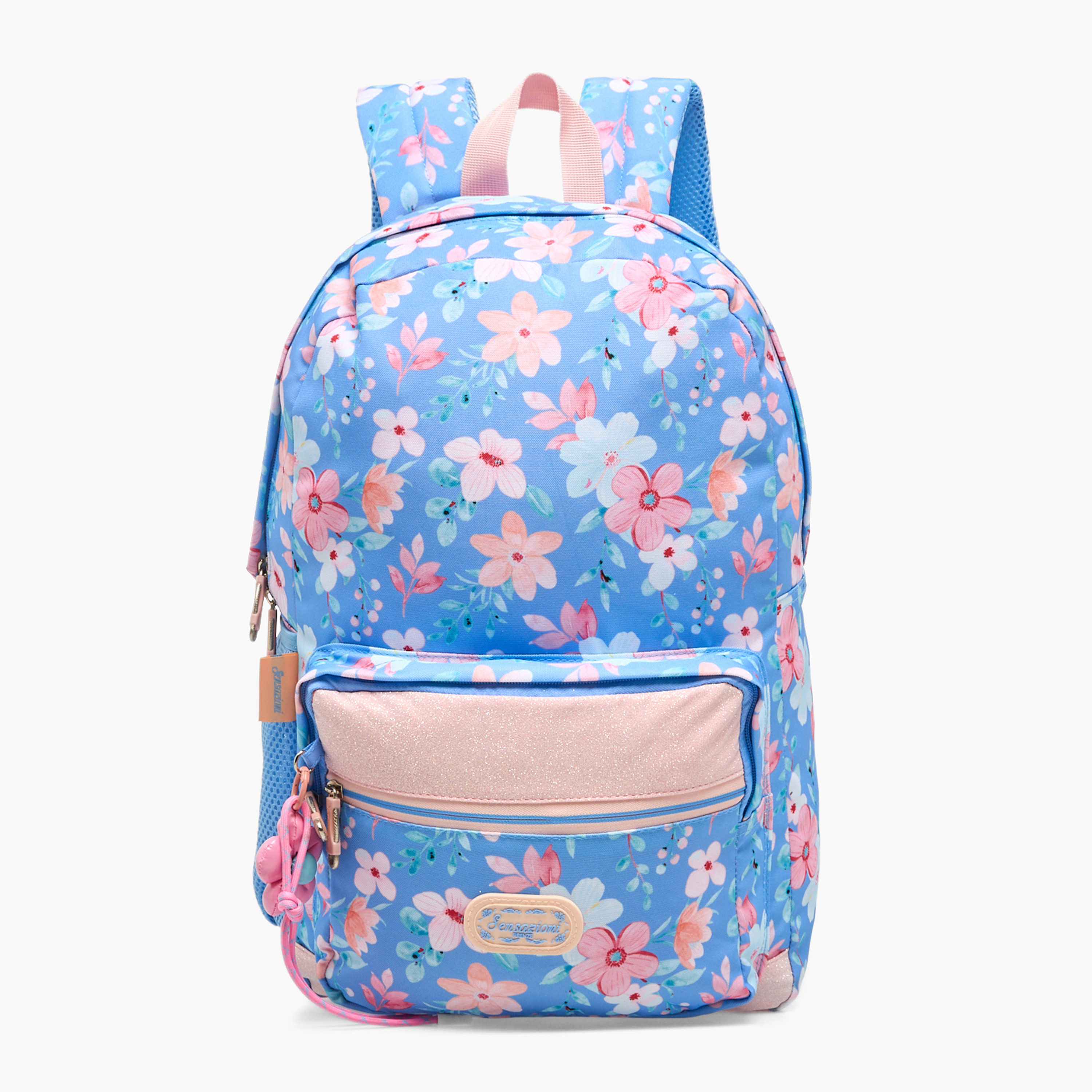 Sensazioni Floral Print Backpack for Girls 8-13 Years with Water Bottle Pocket - 18 inches-school-bagsandbackpacks-backpacks-image-1