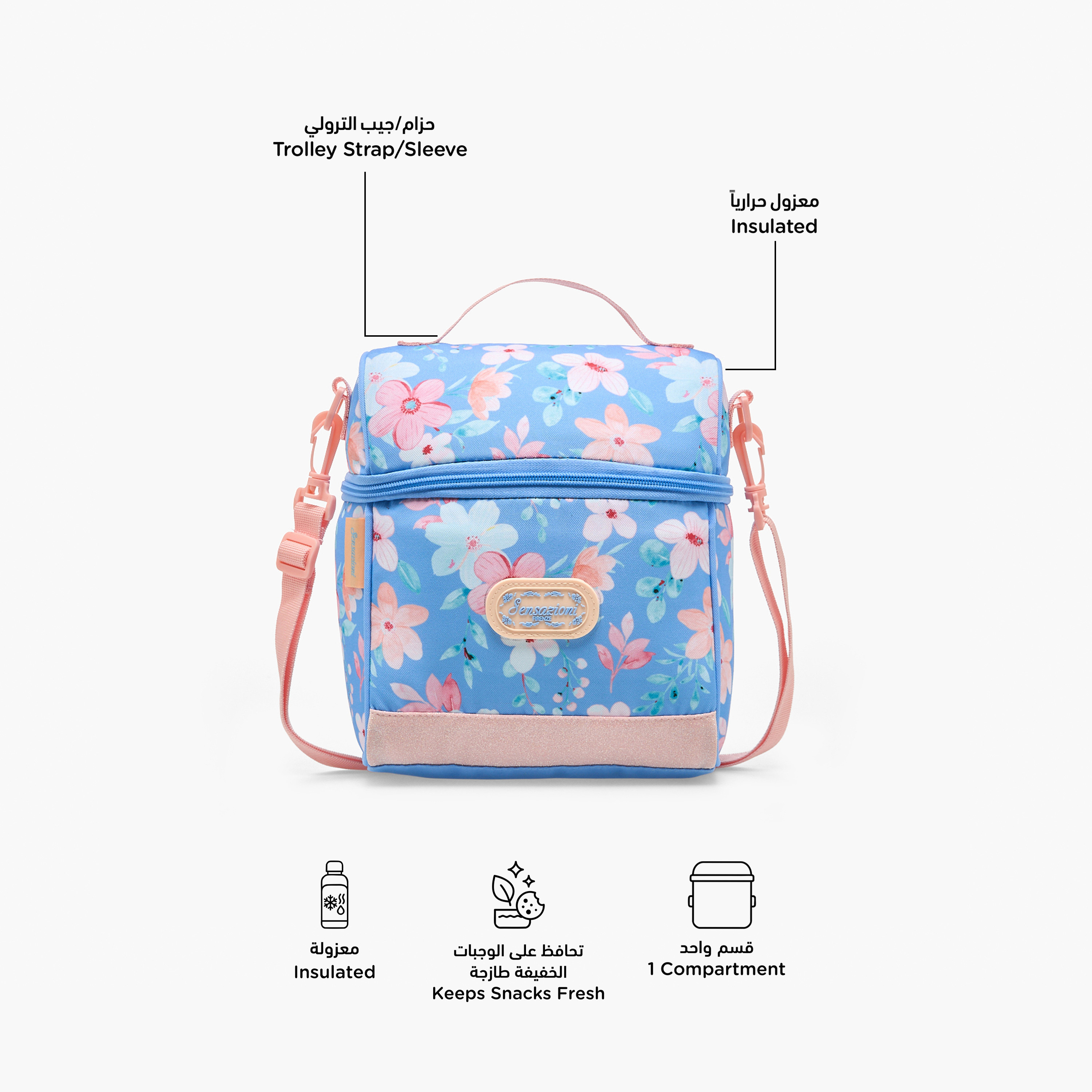Sensazioni Floral Print Lunch Bag for Girls 8-13 Years with Detachable Strap-school-lunchessentials-lunchbags-image-2