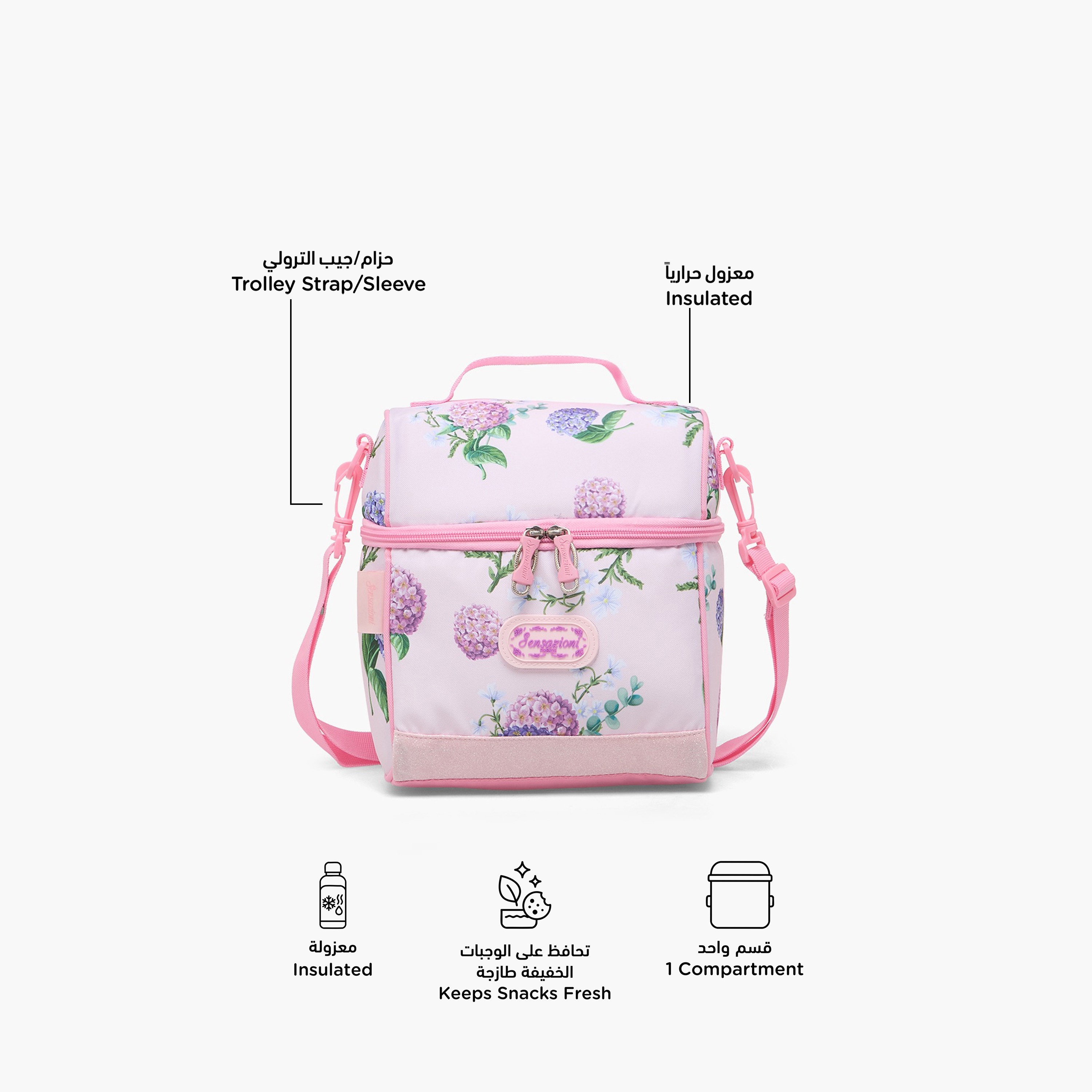 Sensazioni Floral Print Lunch Bag for Girls 8-13 Years with Detachable Strap-school-lunchessentials-lunchbags-image-2