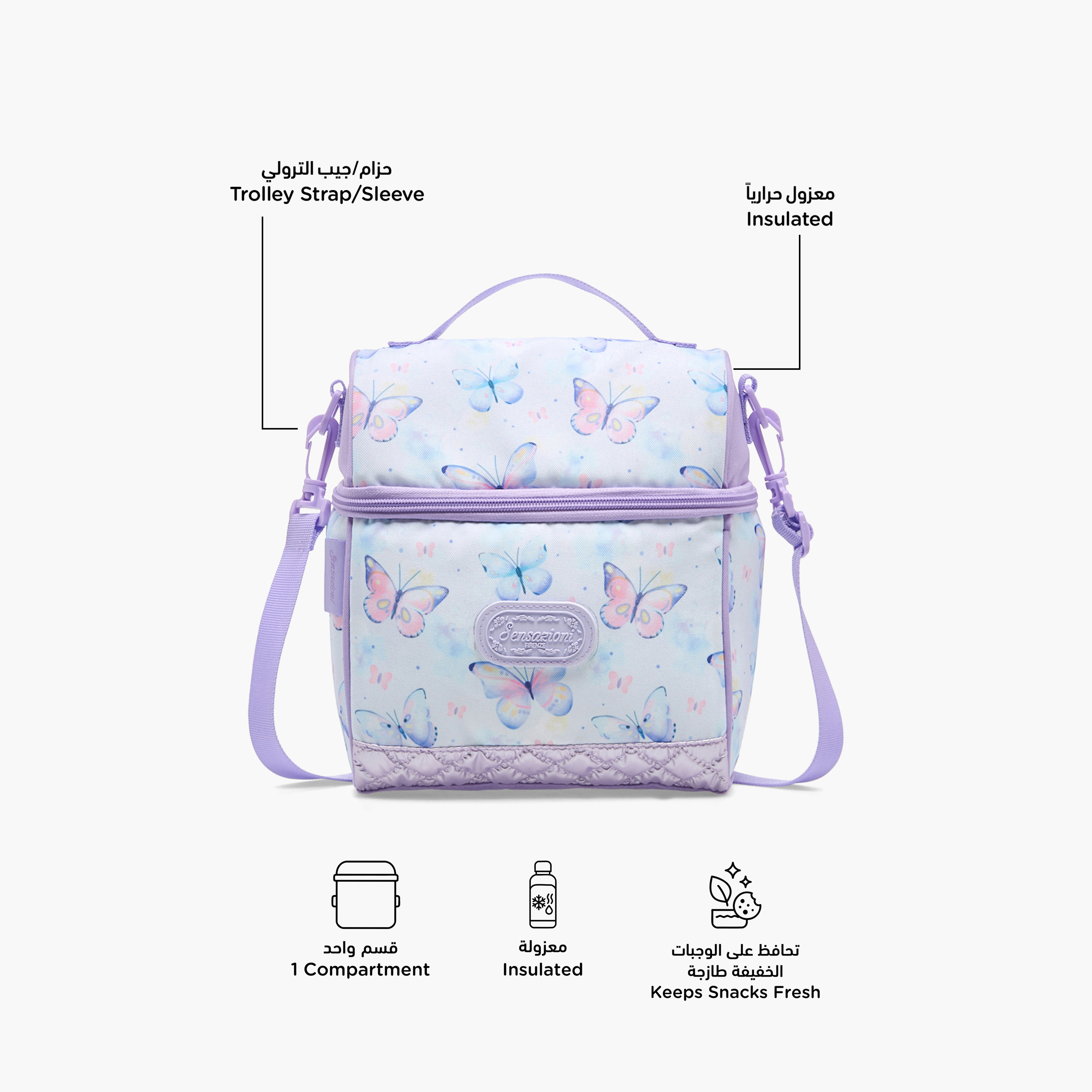 Sensazioni Butterfly Print Lunch Bag for Girls 8-13 Years with Detachable Strap-school-lunchessentials-lunchbags-image-2