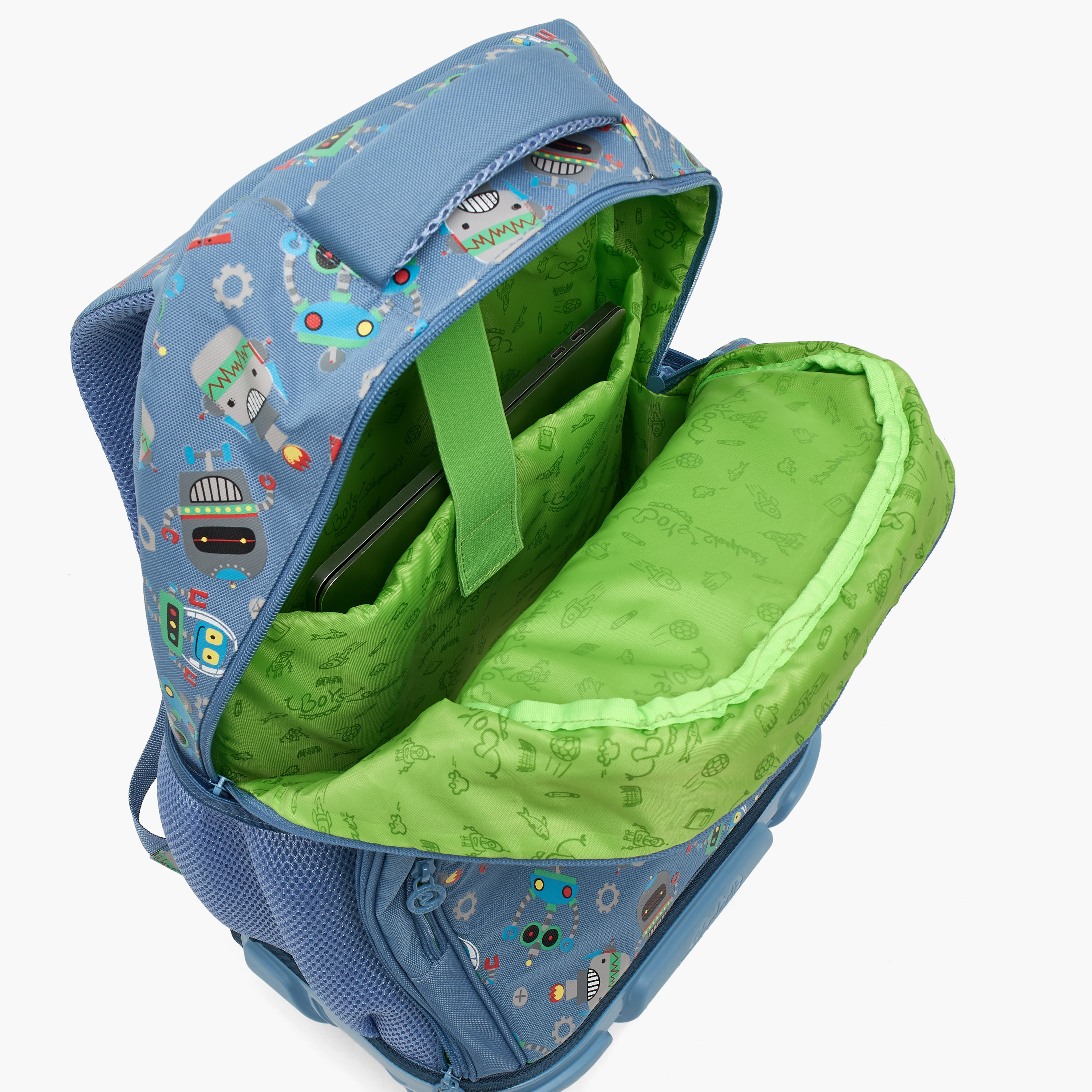 Skylar Robot Print Trolley Bag for Boys 8-13 Years Retractable Handle - 17 inches-school-bagsandbackpacks-trolleybags-image-8